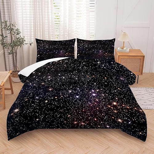 Miniatura 5 de kxry Juego de edredón negro con galaxia espacial, tamaño individual, juego de ropa de cama de universo de cielo estrellado para niñas, adolescentes,