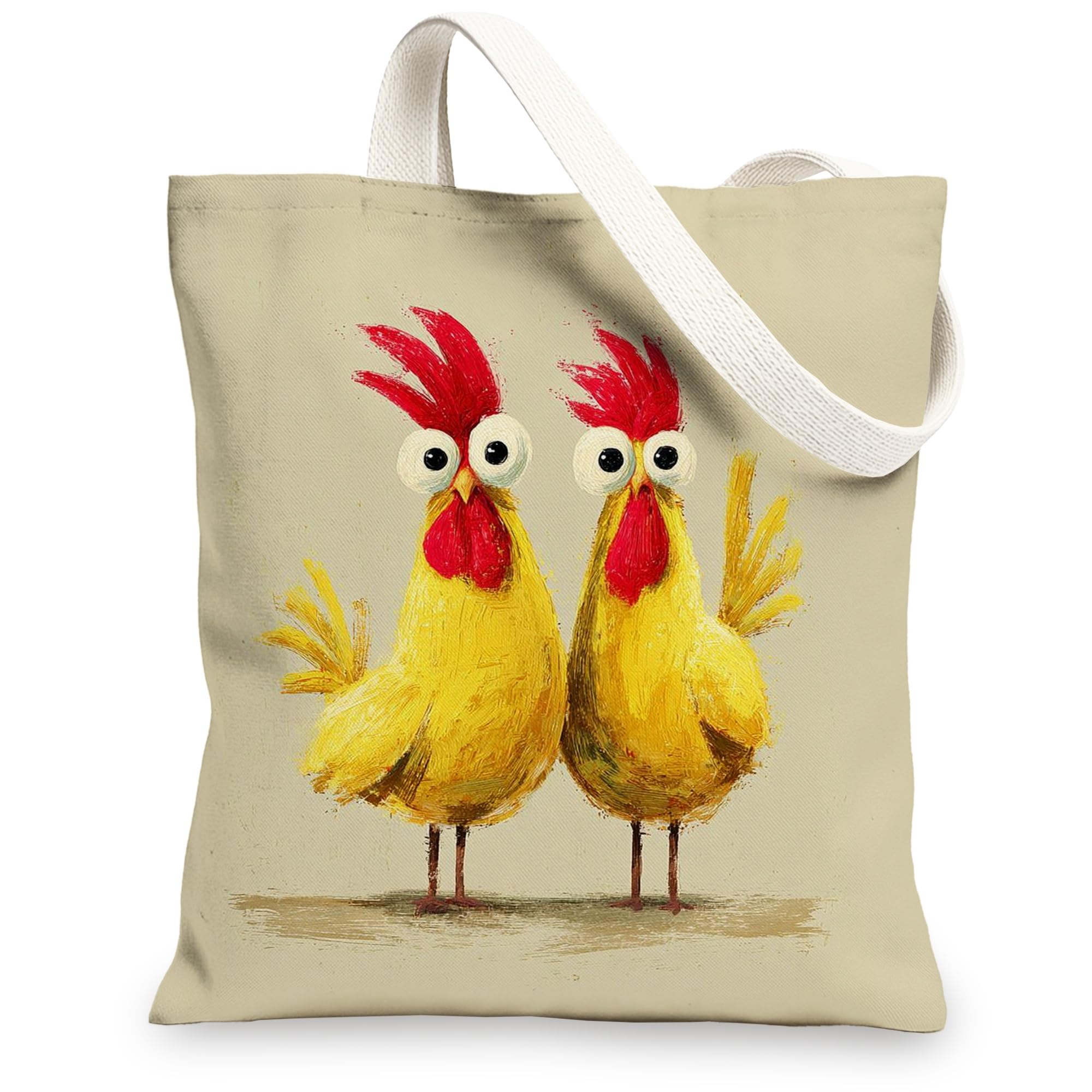 Cute Chicken Canvas Tote Bags, Lightweight Washable Reusable Grocery Bags, Fun Design Shoulder Strap Canvas Bags for Travel Beach Picnic 13x15 Inch