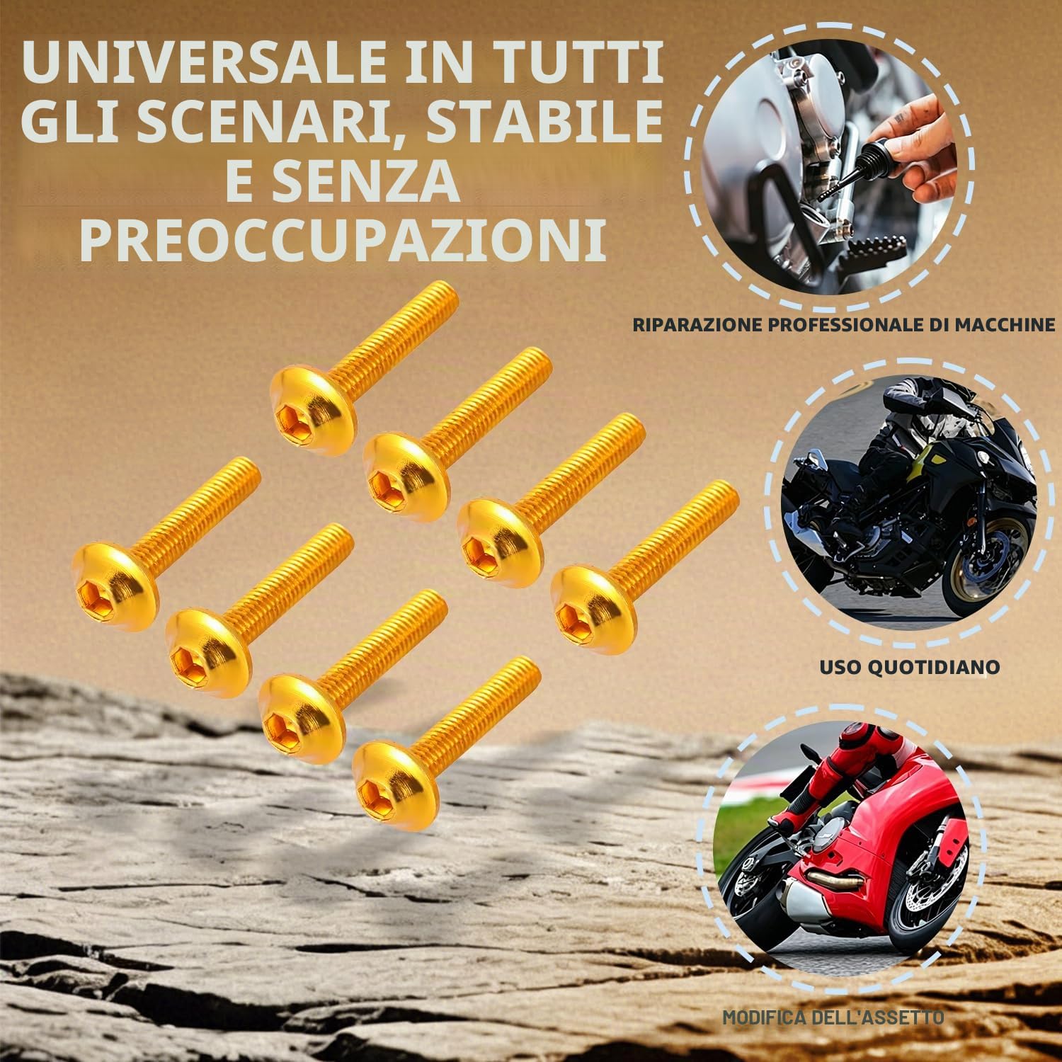 Viti Ergal Moto,Viti Carene Kit Completo Bulloni Moto,Universale in Alluminio CNC Viti di Fissaggio Dadi per Moto da Strada Sportive Scooter-Oro