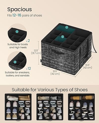 Miniatura 3 de SONGMICS Juego de 2 organizadores de zapatos para armario, se adapta a 16 pares cada uno, contenedores de almacenamiento de zapatos, contenedores de