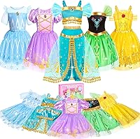Jeowoqao 5-Pack Princess Costumes for Girls 3-6, Sparkly Dress Up Clothes with Tops & Skirts, Pretend Play Set in Storage Box - Christmas Birthday Gifts