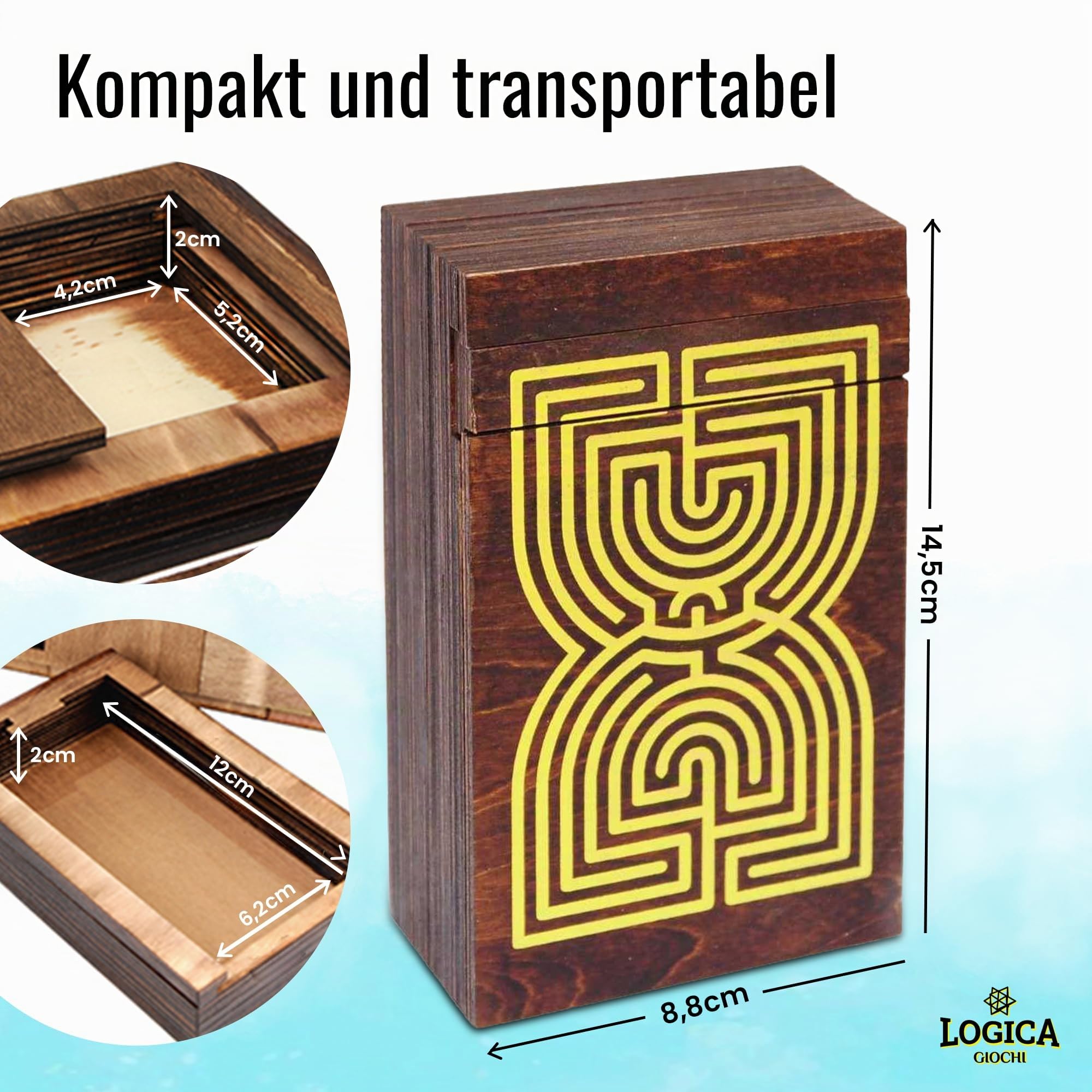 Logica Spiele Art. Labyrinth Puzzle Box - Geheimschachtel - Schwierigkeit 5/6 Unglaublich - Geschenkbox - Denkspiel aus Holz - Knobelspiel - Geduldspiel - Leonardo da Vinci Kollektion