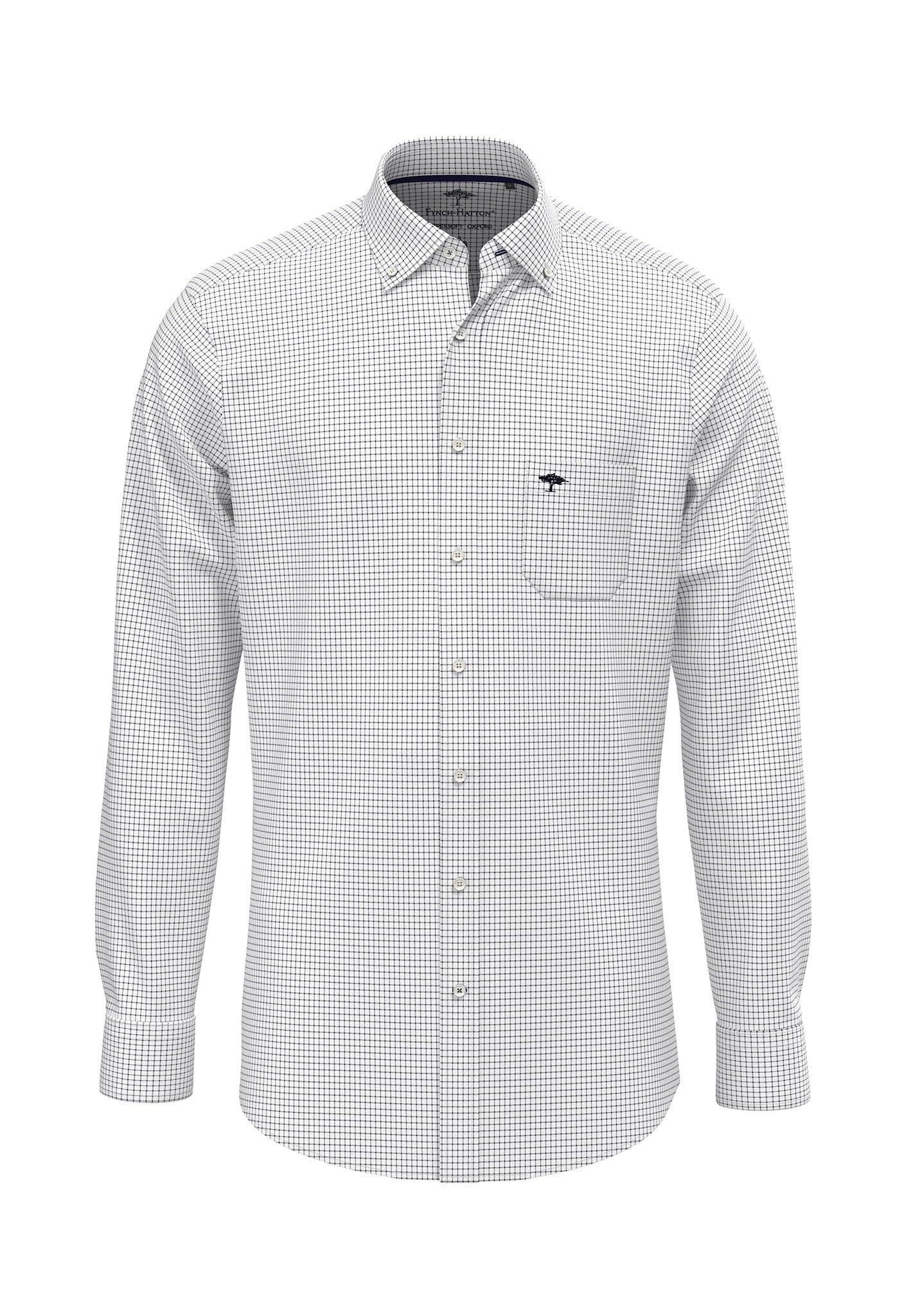 FYNCH-HATTON Men's Business Shirt, Navy Check, XXL