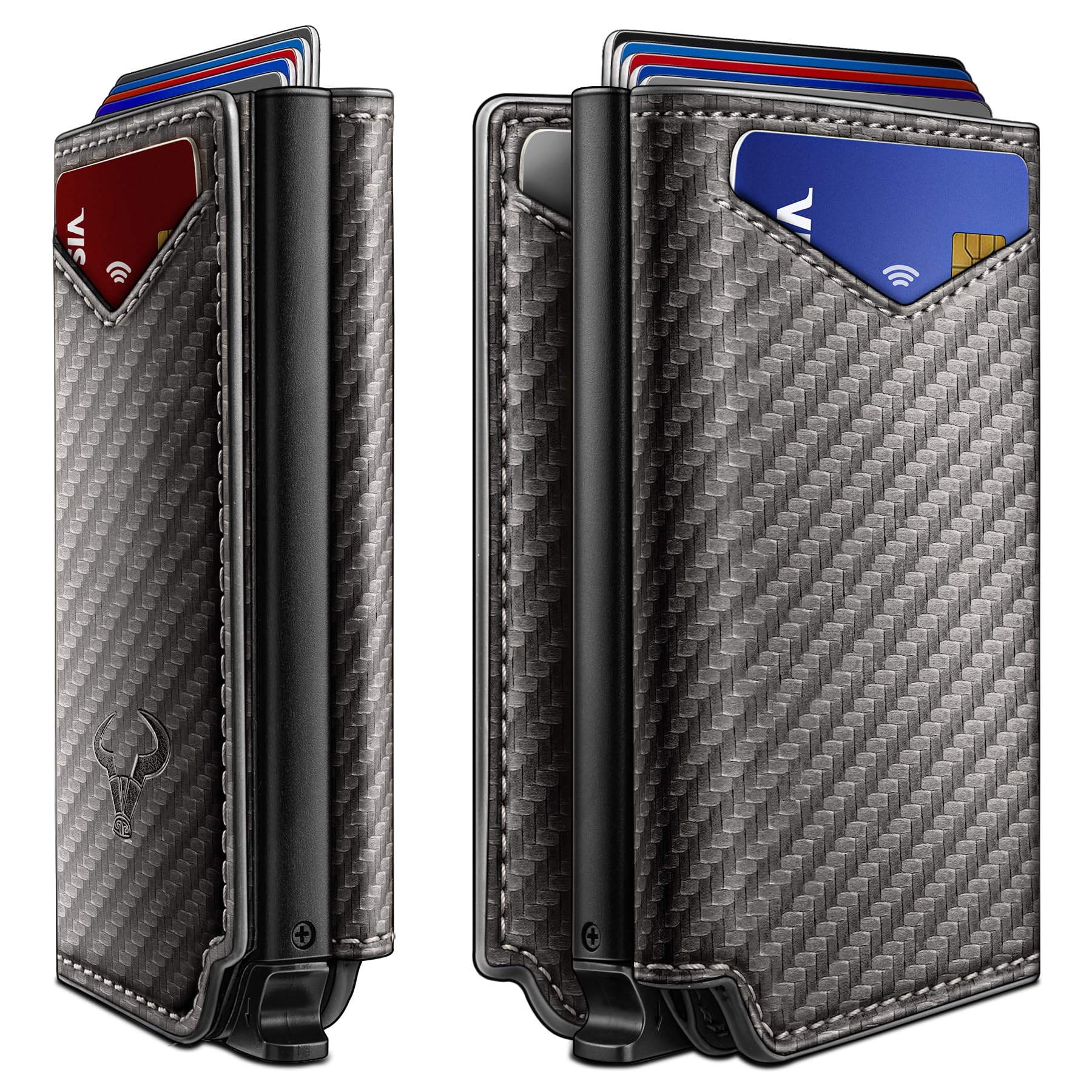 BULLIANT Men Slim Leather Wallet Metal Case Money Clip-Magnetic Closure