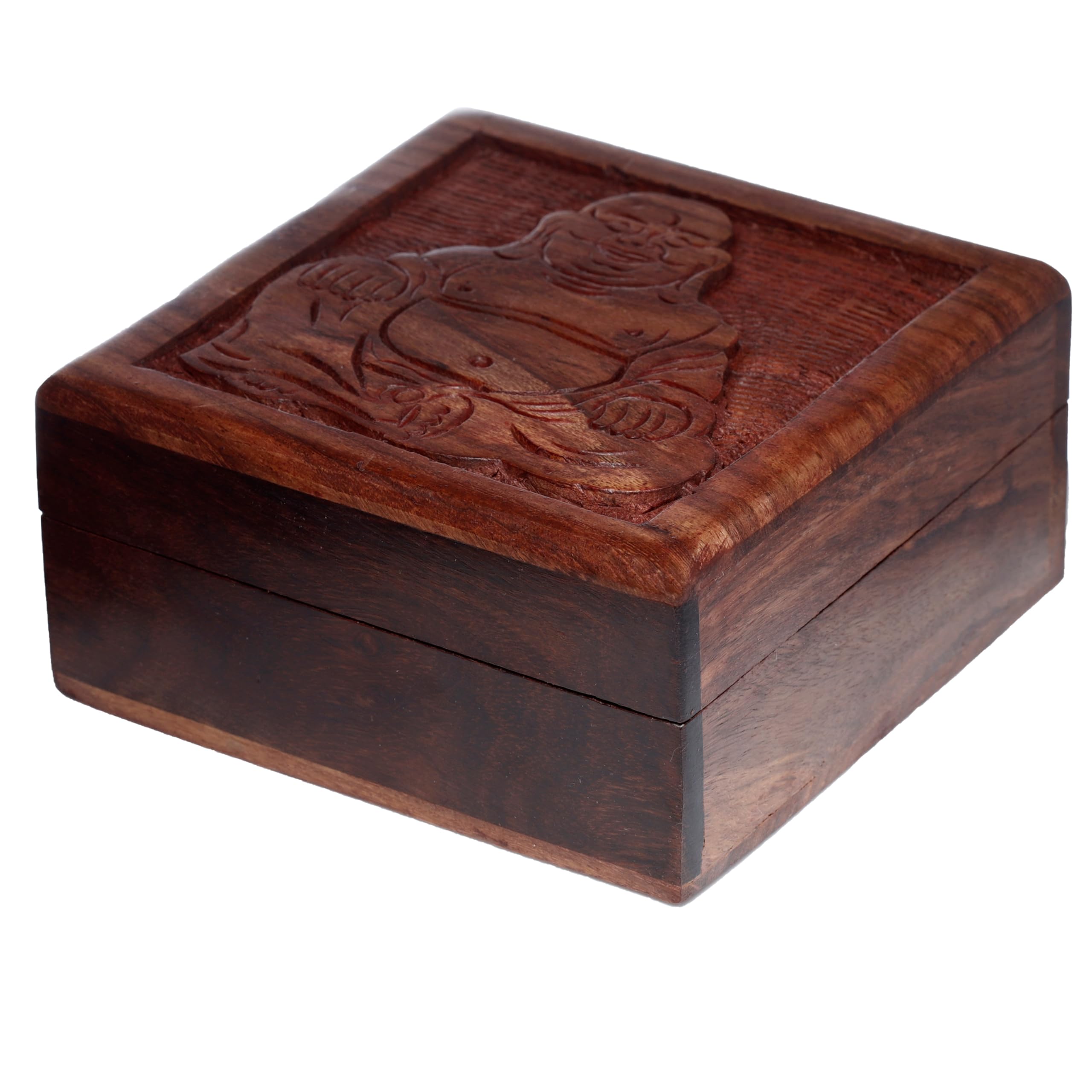 Puckator Sheesham Wood Carved Buddha Trinket Box - Small Mini Cute Jewellery Jewelry Box Space Organiser For Women Girls Teens - Bedroom Aesthetic Room Decor Boxes Gifts
