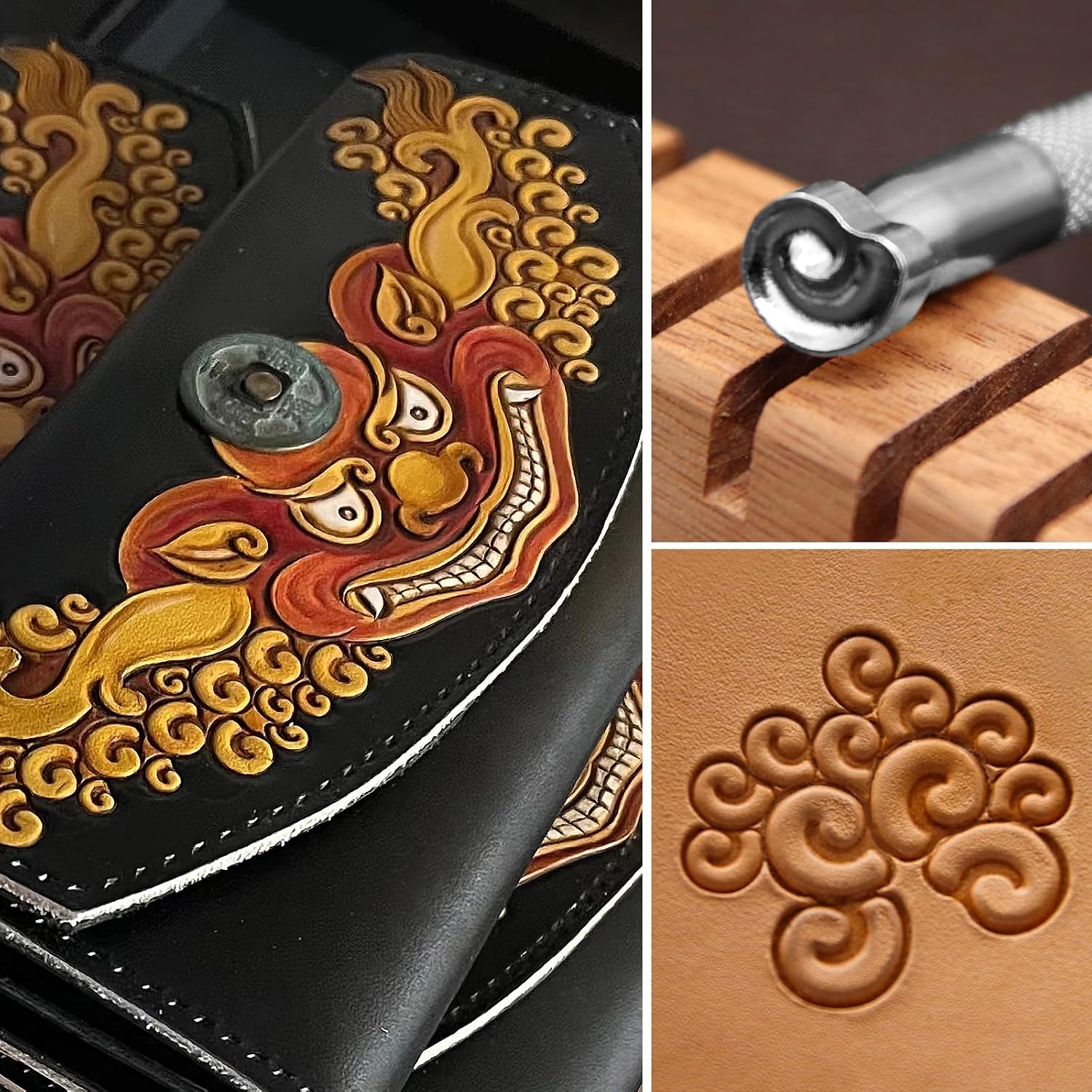 Leather Stamps Cloud Pattern 4pcs Leathercraft Stamping Tool Set Professional 304 Stainless Steel Carving DIY Tool