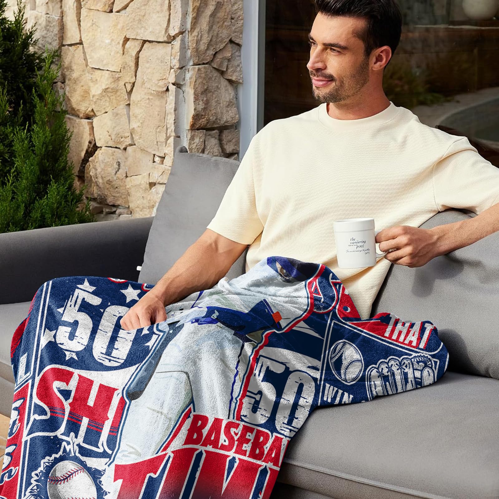 KLFELK Baseball Blanket, Baseball Gifts for Men, Fans Coach Gifts Blue Team Color Sports Stuff 60