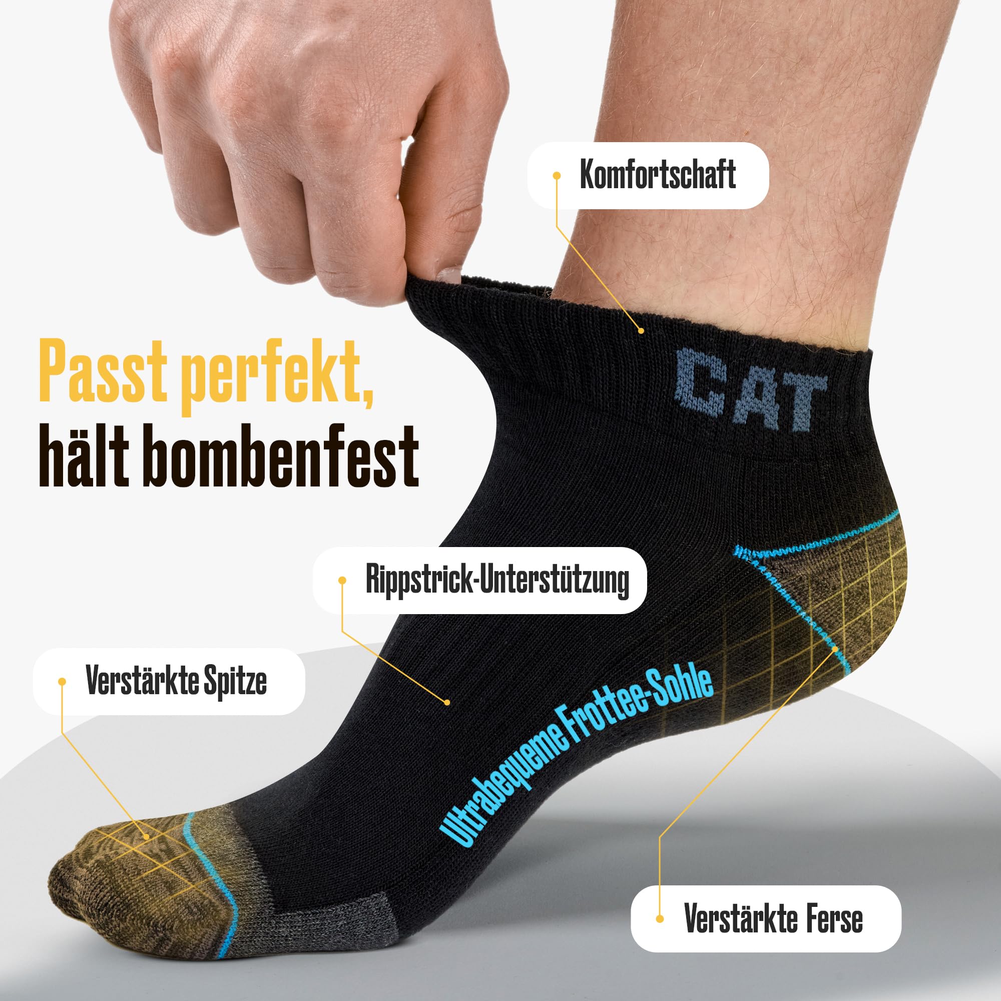 CAT CATERPILLAR POWER & COOL WORK SNEAKERS Lot de 6 paires de chaussettes de travail, baskets, chaussettes de travail, tailles 39-42, 43-46, 47-50