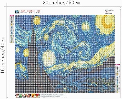 Vista 4 de NIHO-JIUMA Van Gogh Starry Night 5D Diamond Painting Kits, DIY Full Drill Diamond Art Gift for Adults & Teens, Home Wall Decoration