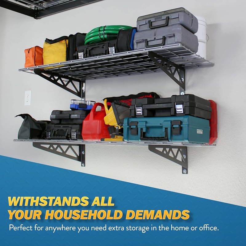 MonsterRax | Garage Wall Shelf Two-Pack White or Hammertone | Three Size Options | Includes Bike Hooks | 500lb Weight Capacity (Hammertone, 18"x36") Hammertone 18"x36"