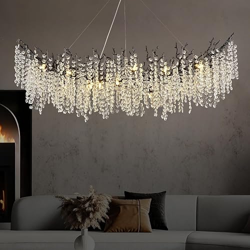 63" Black Crystal Chandelier 16-Light Rectangle Branch Chandelier