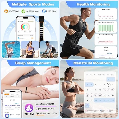 Miniatura 2 de Rastreador de sueño y fitness con 2 bandas, pulsera inteligente ligera para mujeres y hombres, frecuencia cardíaca 247, oxígeno en sangre y monitor