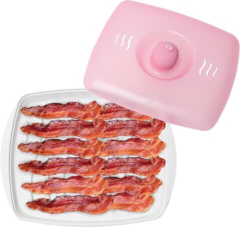 Joie Piggy Microwave Bacon Tray, Grooved Cooking Tray for Microwaving Bacon, Holds 4-5 Strips