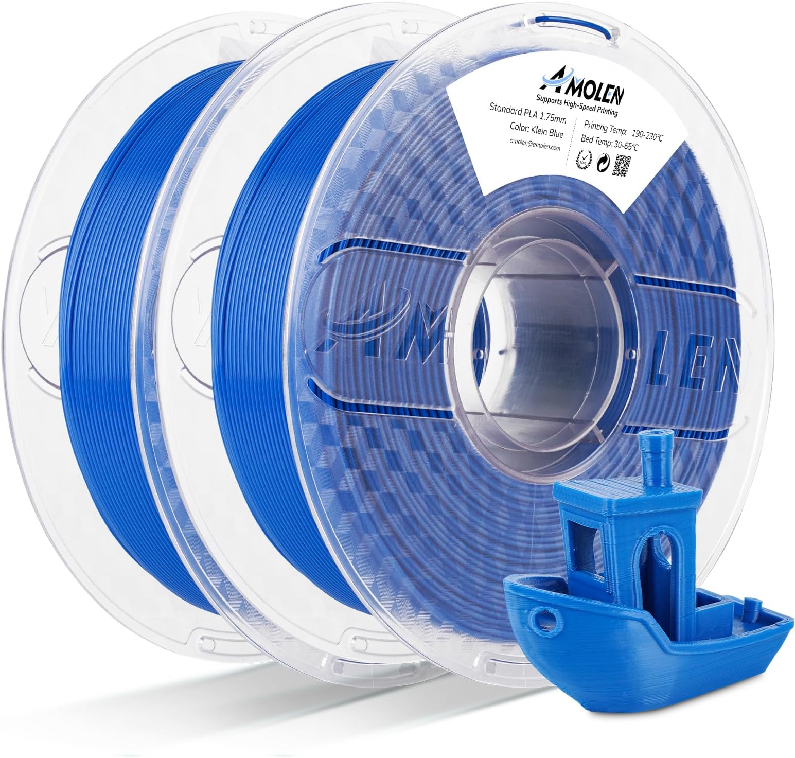 AMOLEN PLA 3D Printer Filament 1.75mm Bundle, High Speed 30-500mm/s Klein Blue PLA Filament, Dimensional Accuracy +/- 0.02 mm, 2 Pcs 1kg Vacuum Packed Spool(2.2lbs) Fits for Most FDM 3D Printers