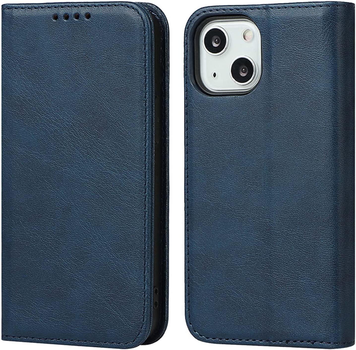Housse portefeuille iPhone 13 bleu clapet rabat en cuir synthétique chic - 7