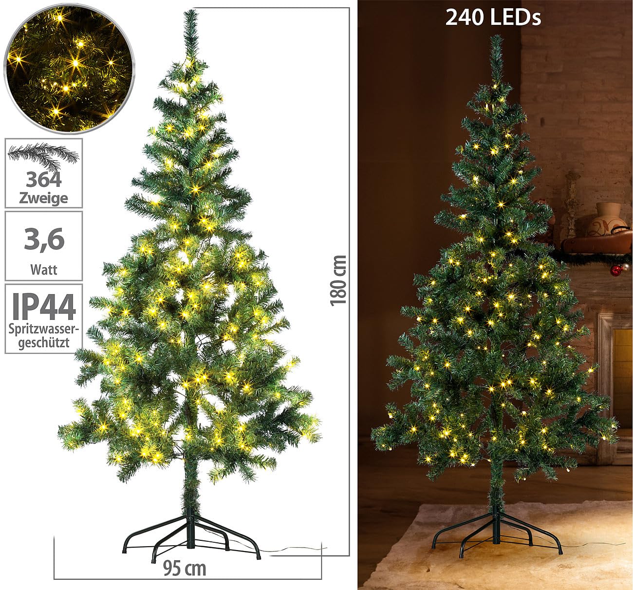 infactory Árbol de Navidad Artificial, 180 cm, 240 Leds
