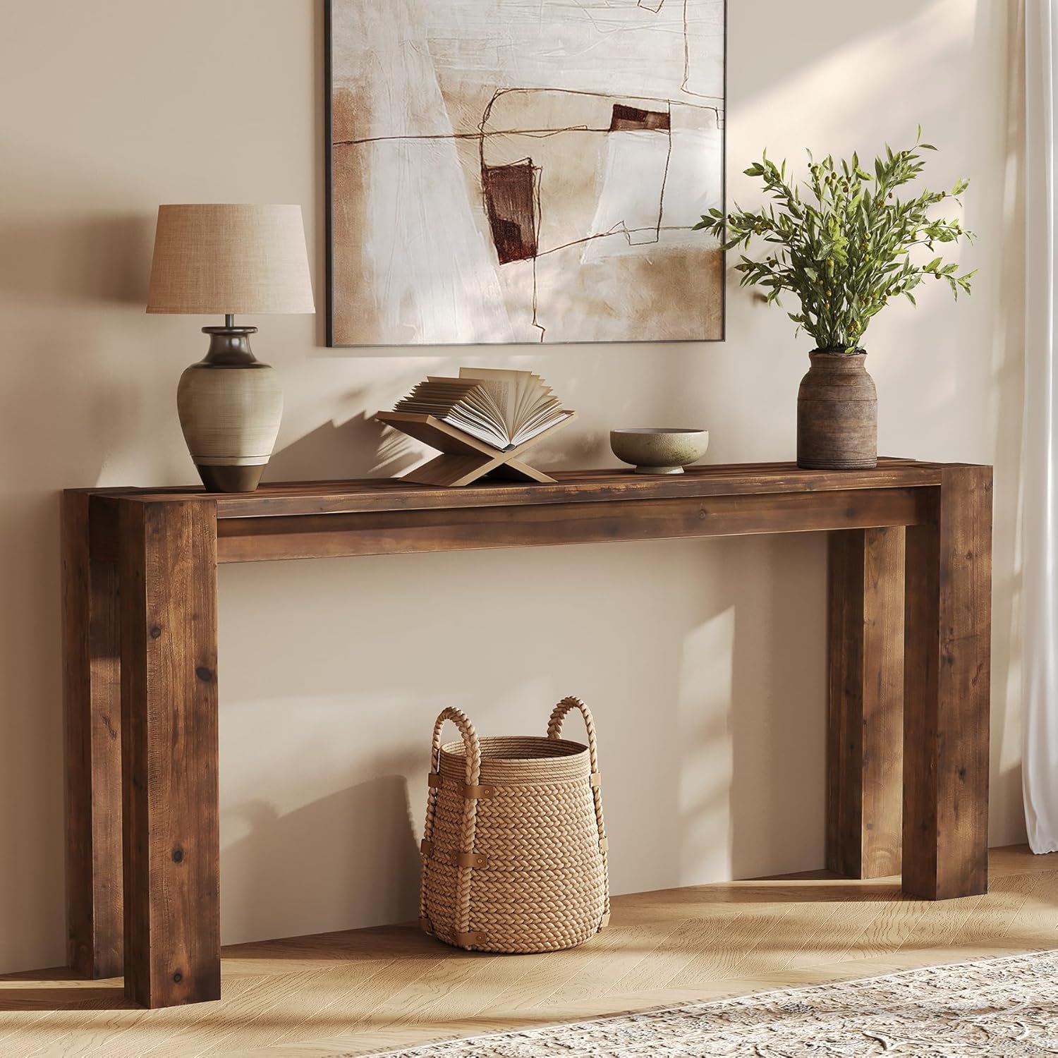 Solid Wood Console Table for Entryway, 70.9-Inch Extra Long Farmhouse Sofa Table Behind Couch, for Living Room, Foyer, Hallway, Entrance, Rustic Brown