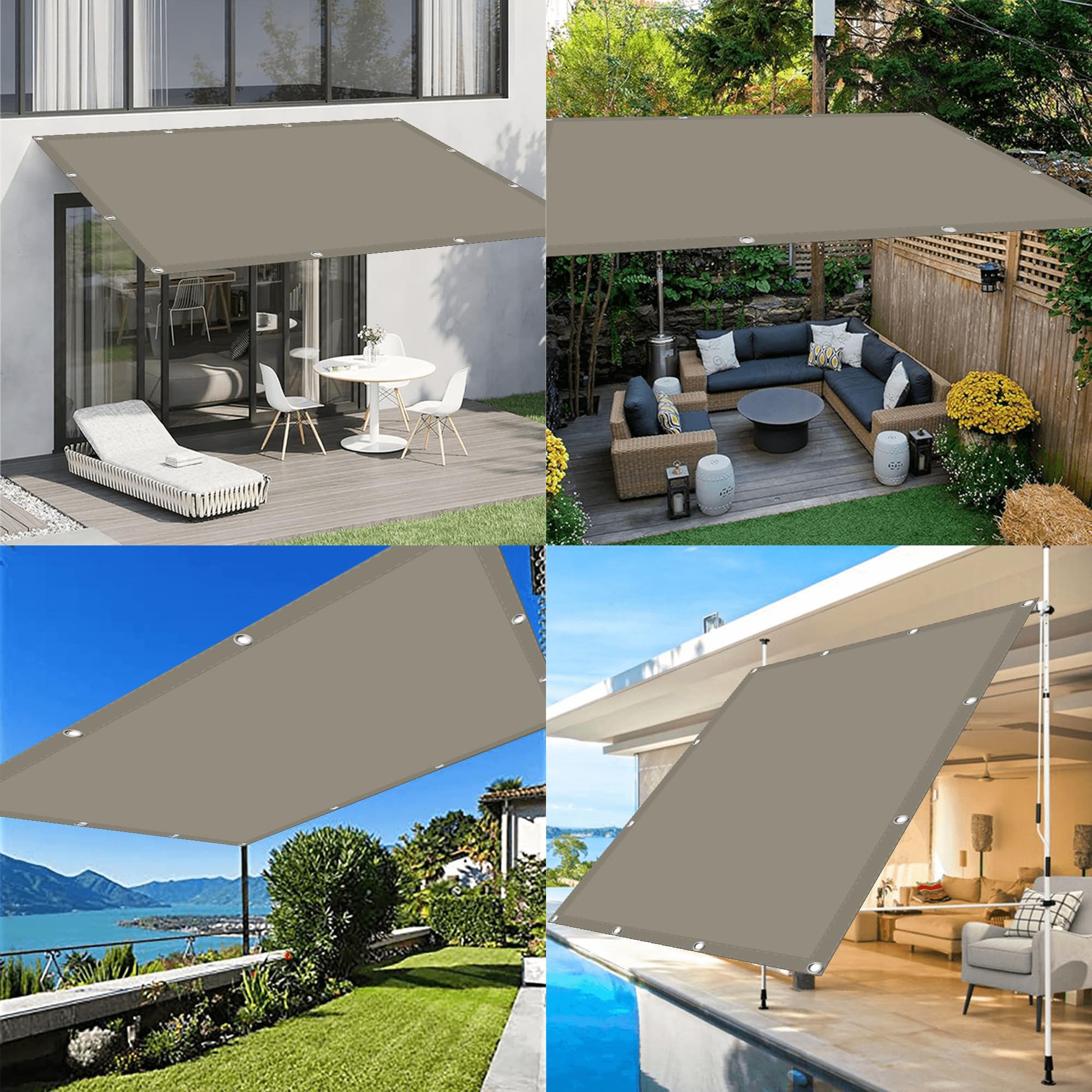 Sonnensegel Rechteckig 180 x 300 cm Wasserdicht Sonnensegel Balkon Segeltuch Premiumpolyeste für Außenbereich, Garten, Camping, Terrasse, Taupe