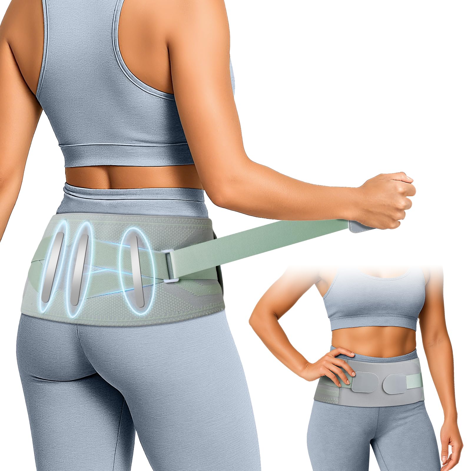 Pnrskter Verstellbarer Orthopädischer Beckengurt - Ischias Gürtel & Orthogürtel zur natürlichen Linderung von Rückenschmerzen, Sacroiliac Support Belt für Damen & Herren, Alltag & Sport, Grün L