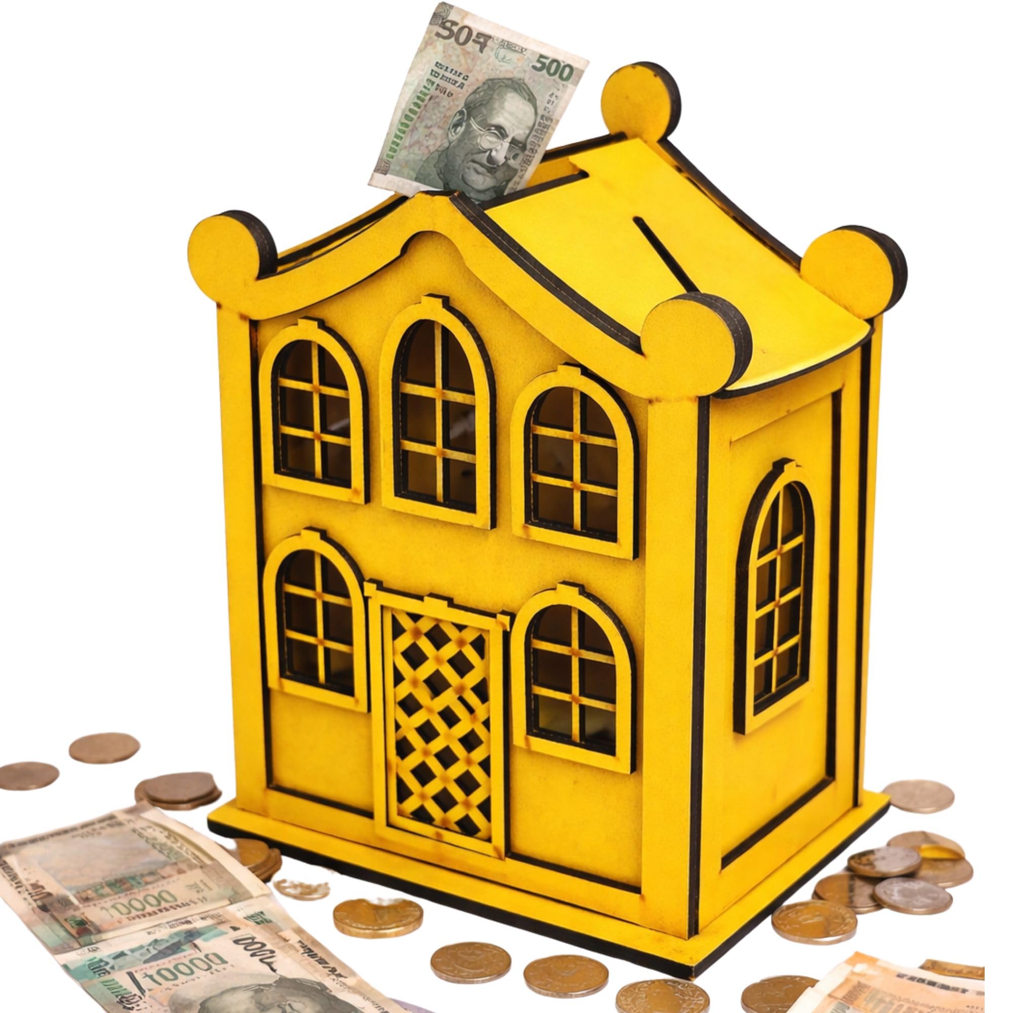 Wooden House Shape Gullak Money Saving Box with Coin Slot for Daily Savings & Home Decoration-image-31