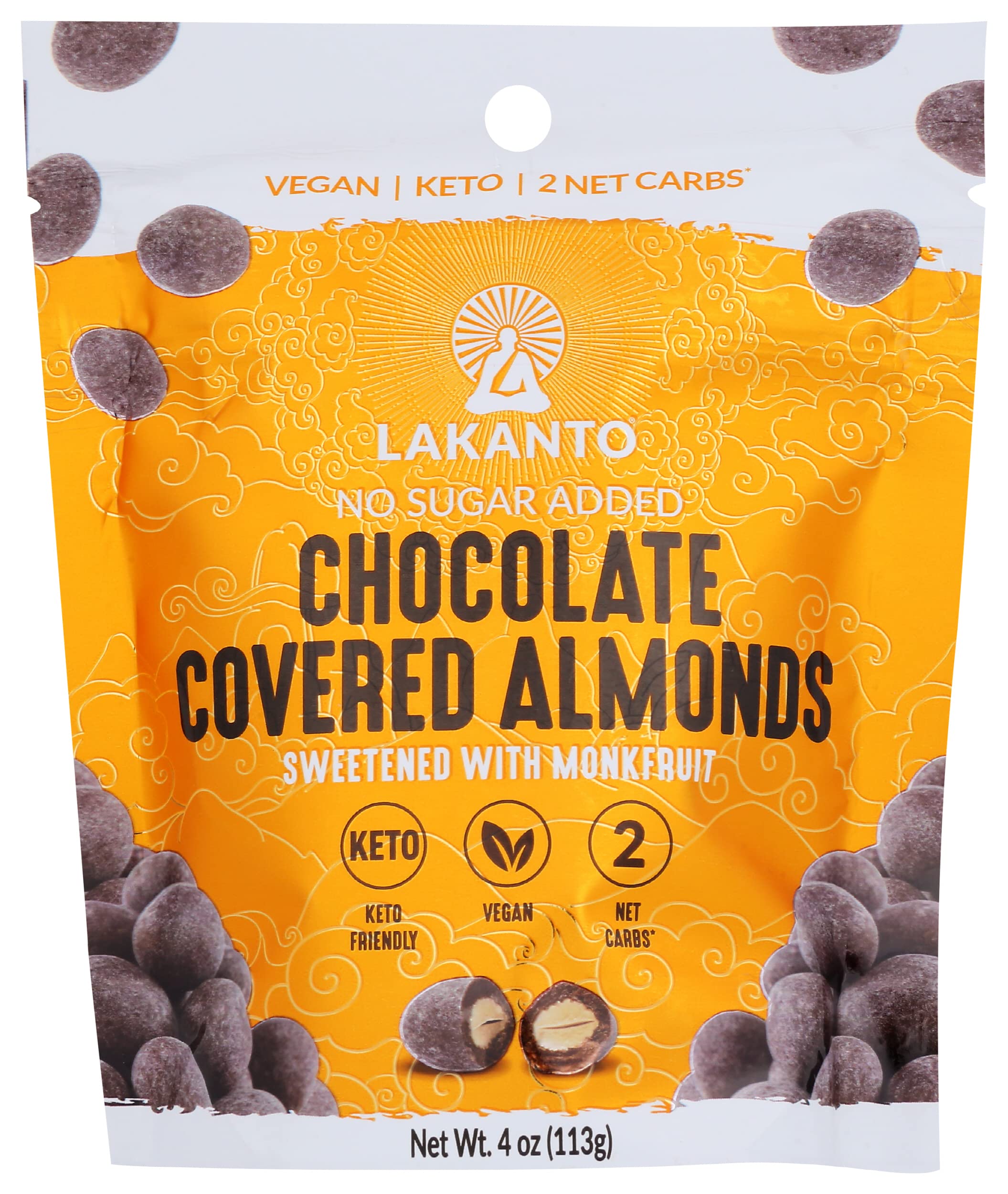 Lakanto Keto Chocolate Covered Almonds Sweetened with Monk Fruit, No Sugar Added, Keto Diet Friendly, Vegan, 4 Ounce (Pack of 8)