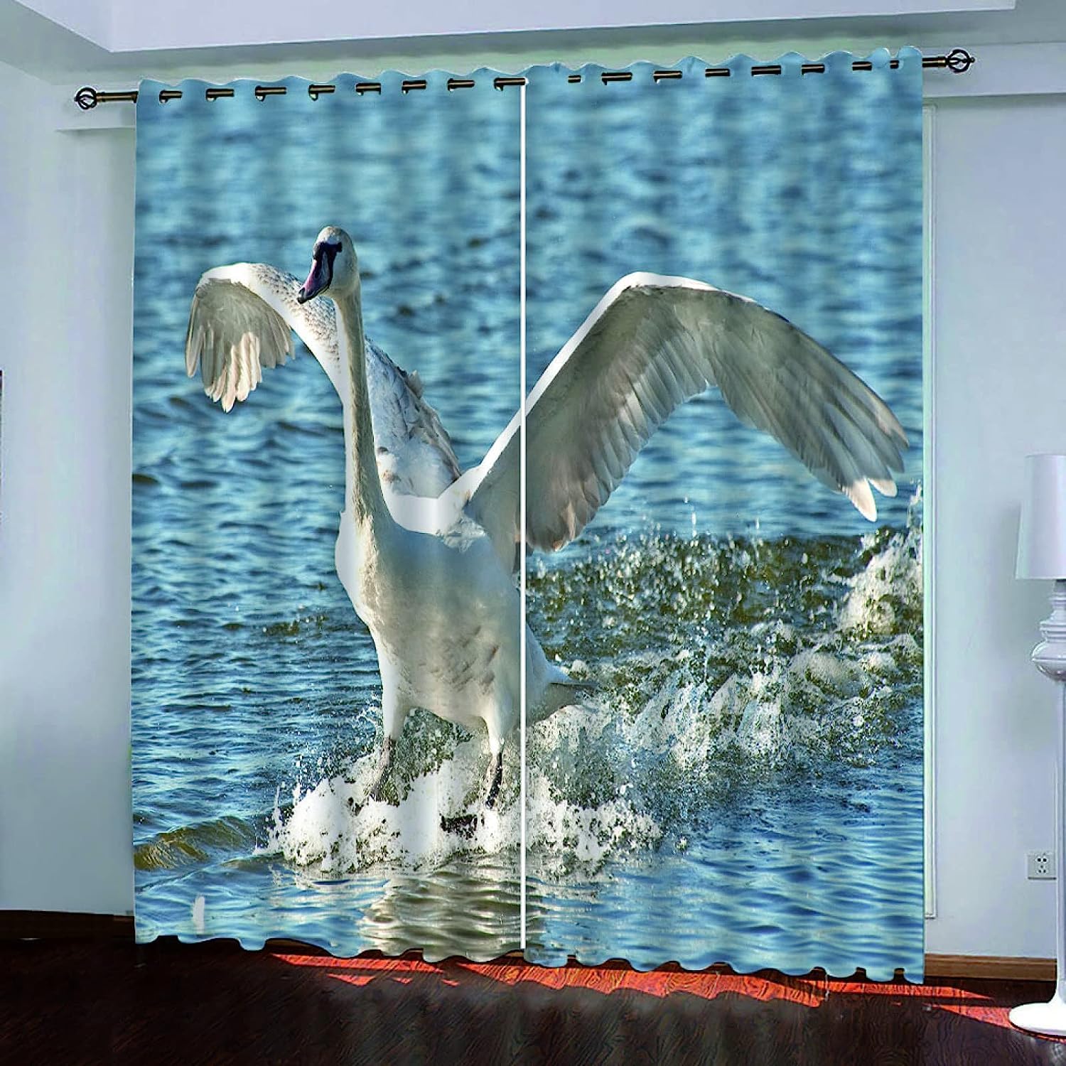 Rideaux design moderne cygne 3D rideau occultant polyester pour salon et cuisine