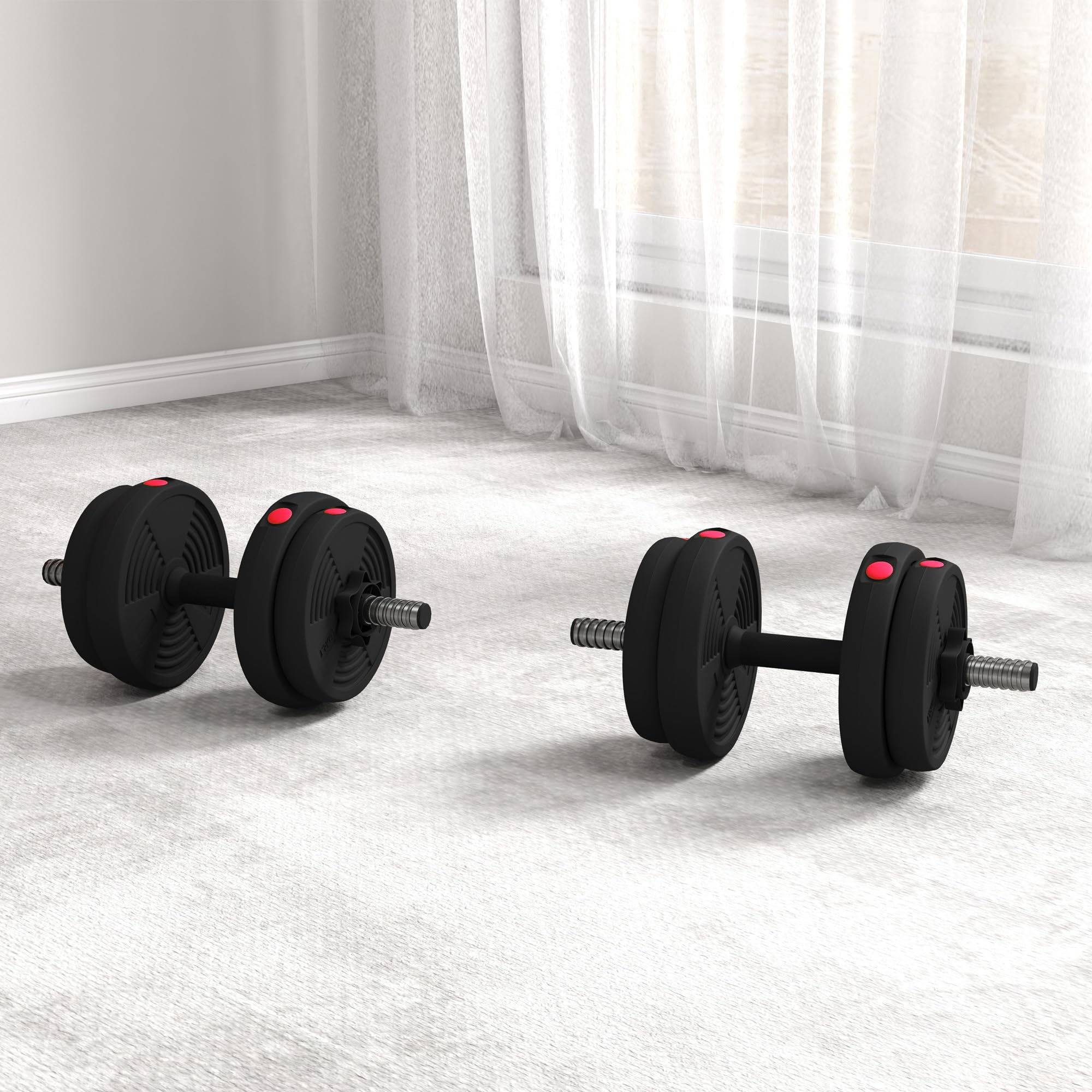 SPORTNOW Haltères 2 en 1 réglables, haltères libres avec poignées antidérapantes, 15KG - Barres incluses - entraînement Musculaire & haltérophilie