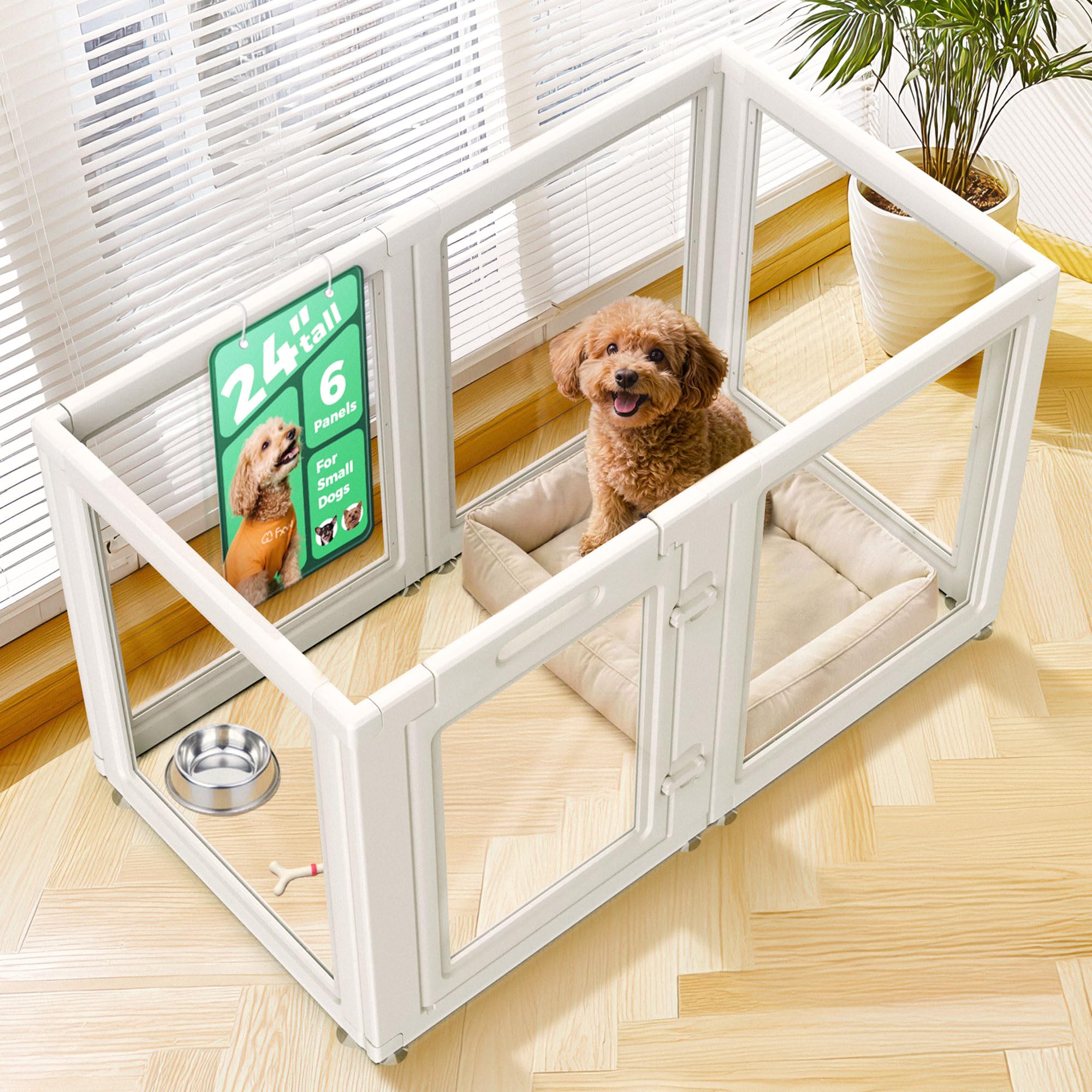 Photo 1 of FXW AuraSpace Clear Acrylic Indoor Dog Playpen, 24" H, 6 Panels, White