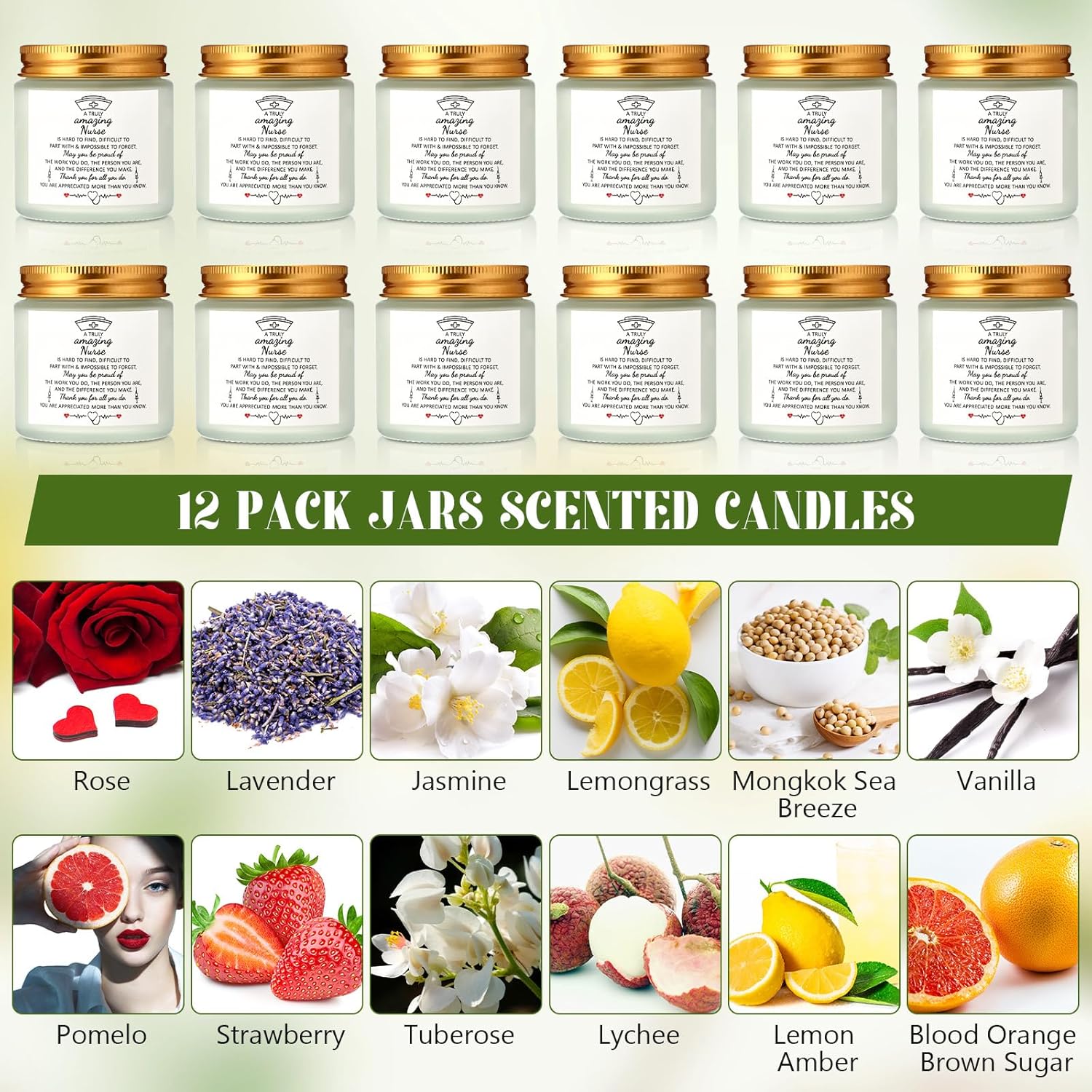 MTLEE 12 Pcs Nurse Appreciation Gifts Scented Candles 3.5 oz Soy Wax Candles for Nurses Week Registered New Future Practitioner School Graduation Gifts (12 Fresh Scents,White)