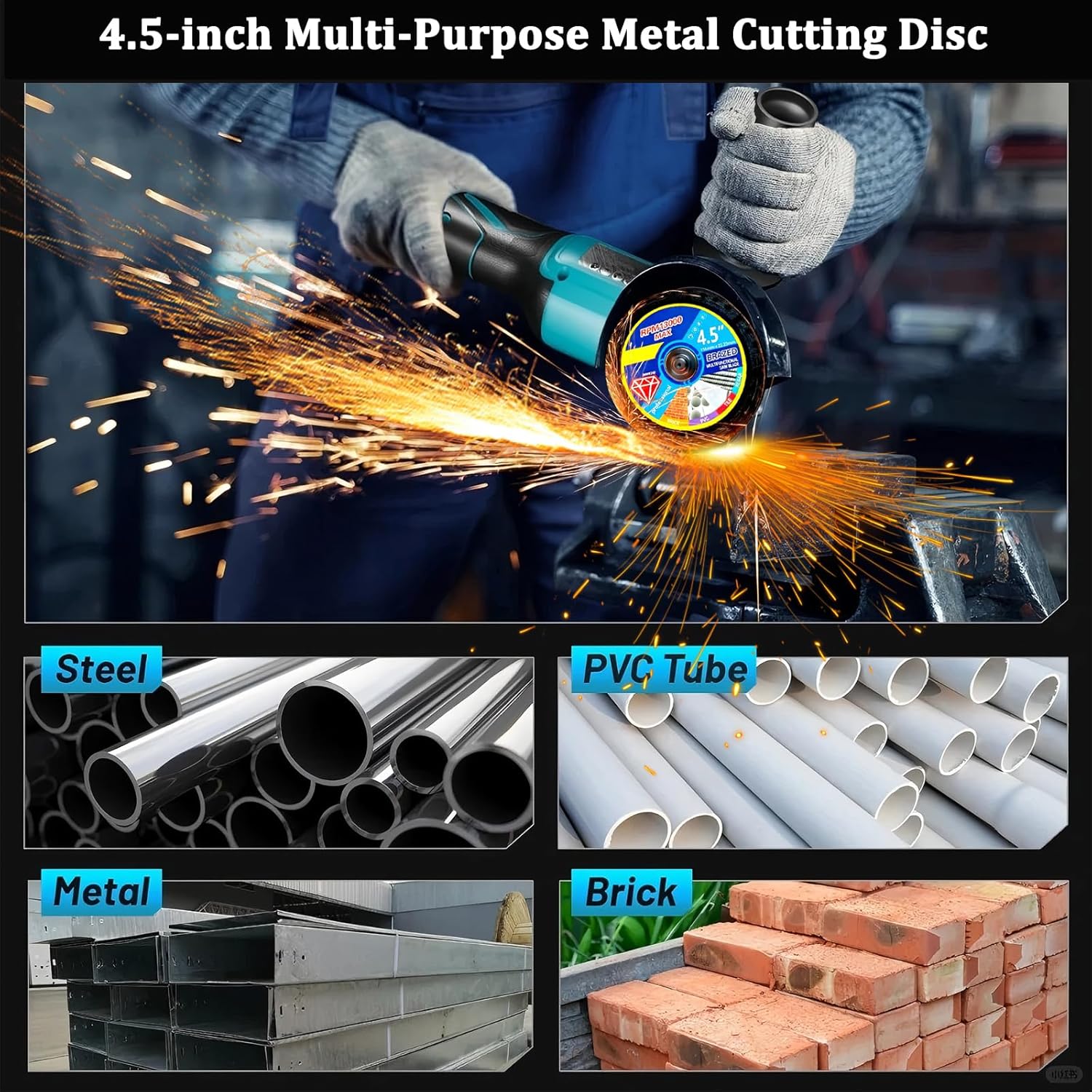 5-Pack 4.5-Inch Diamond Multi-Purpose Cutting Discs - Heavy-Duty Angle Grinder Wheels for Cutting Marble/Quartz/Stone/Tile/Metal/Plastic Diamond Saw Blades