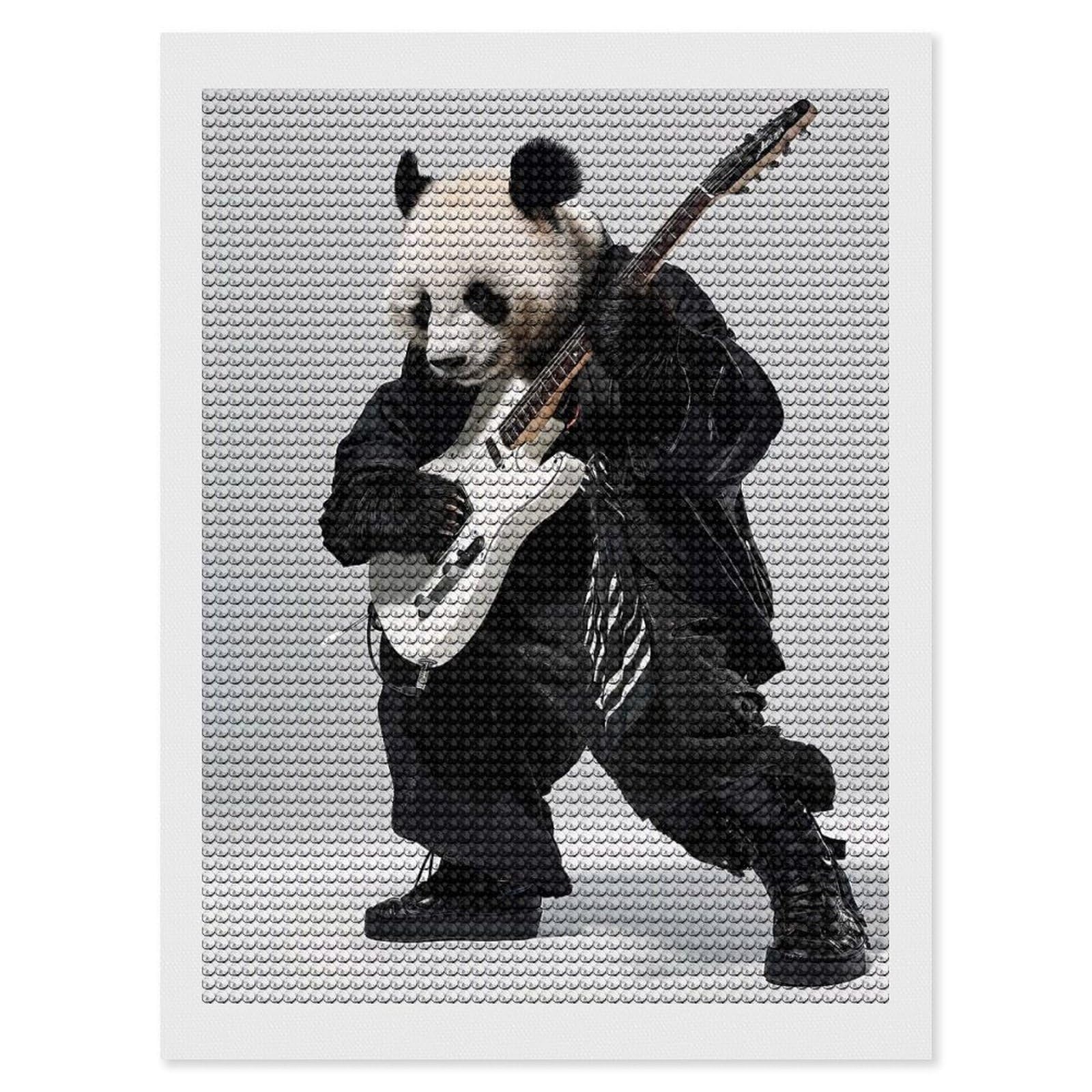 Junmoney Panda Guitar Crystal Diamond Art Kit 12"x16", Modern Decor, Boho Decor, Wall Art Gift, Decorative Artwork, Creative Hobby