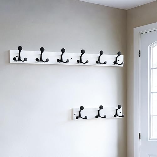 Miniatura 244 de SKOLOO Perchero de madera blanca de 17 pulgadas con 3 ganchos triples, ideal para entradas familiares, aulas y almacenamiento de suministros para