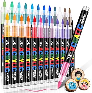 Acrylic Paint Markers Brush Tip 24 Colors, Water-Based Acrylic Colored Paint Pens No-Bleed Coloring Markers with Direct-Li...