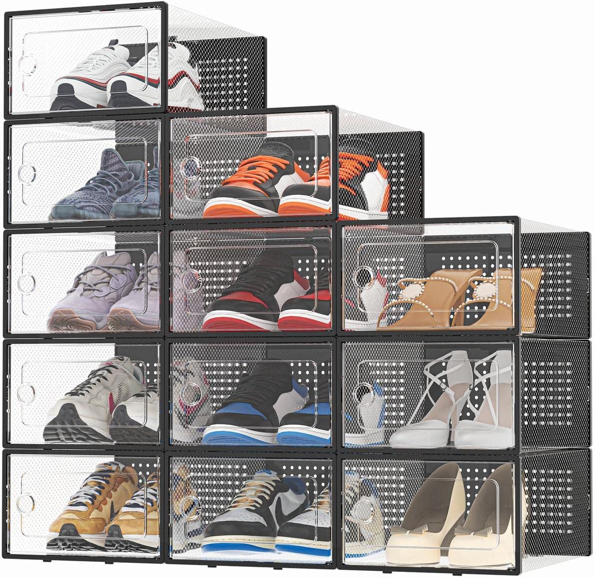 HOMIDEC Shoe Storage Box,12 pcs Stackable Shoe Boxes Clear Plastic Shoe ...