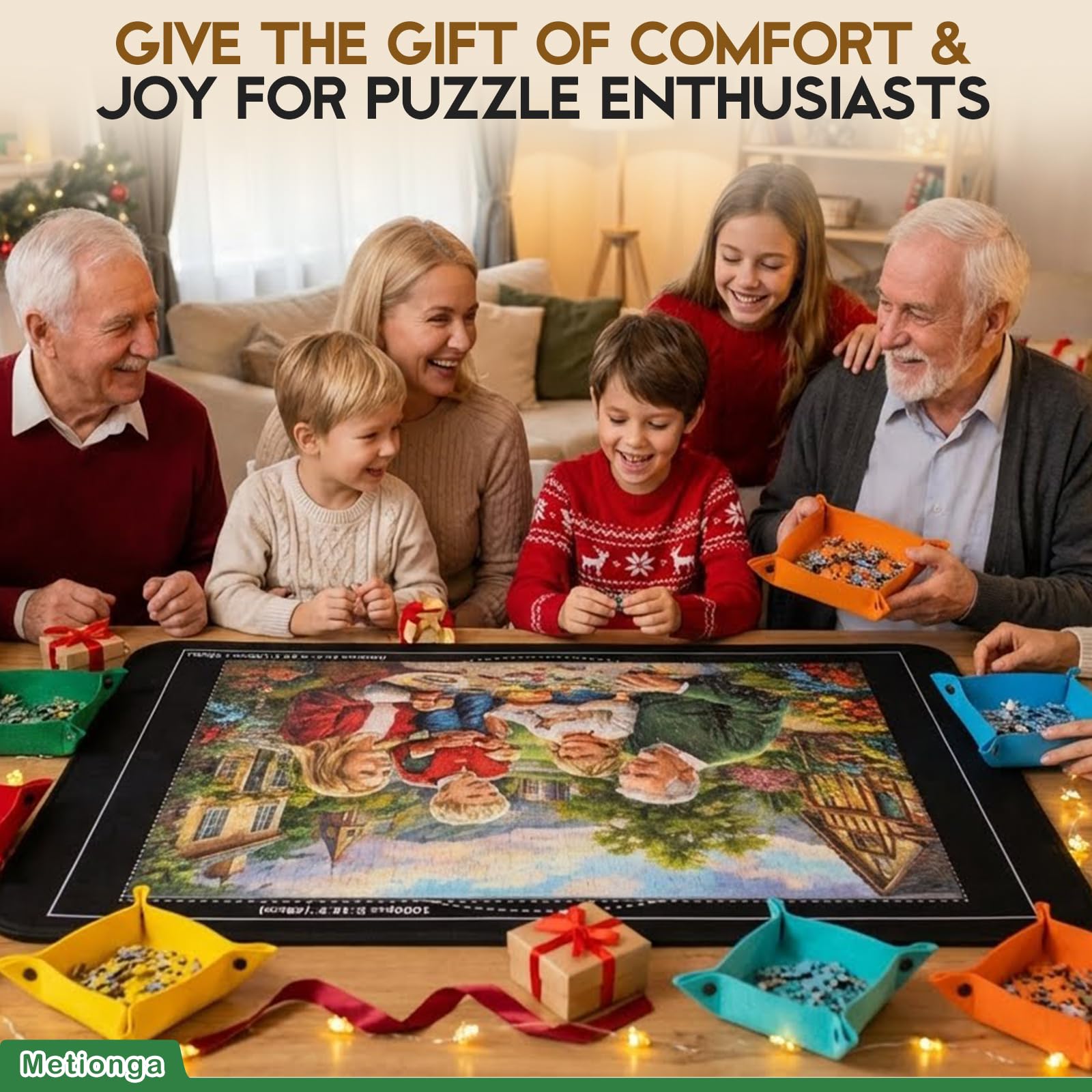 Plateau Puzzle 1000 Pièces, Support Réglable Breveté pour Puzzles | Support Réglable de 0°-30°, Pliante Antidérapante Planche Puzzles, Table Puzzle en Feutre avec 6 Trieur et 1 Couvertur