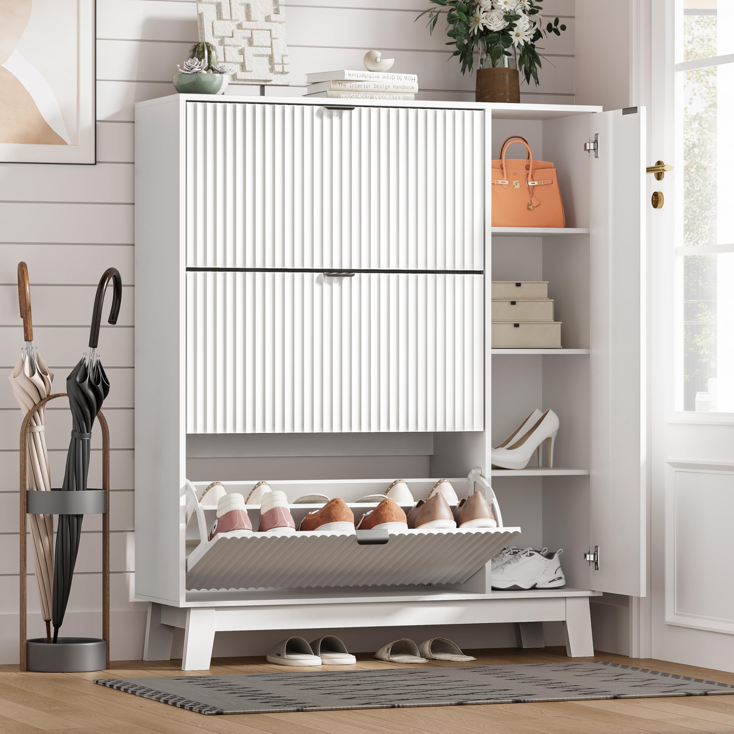 Shoe Cabinet Storage for Entryway with 3 Drawers &amp; Side Cabinet, Grey