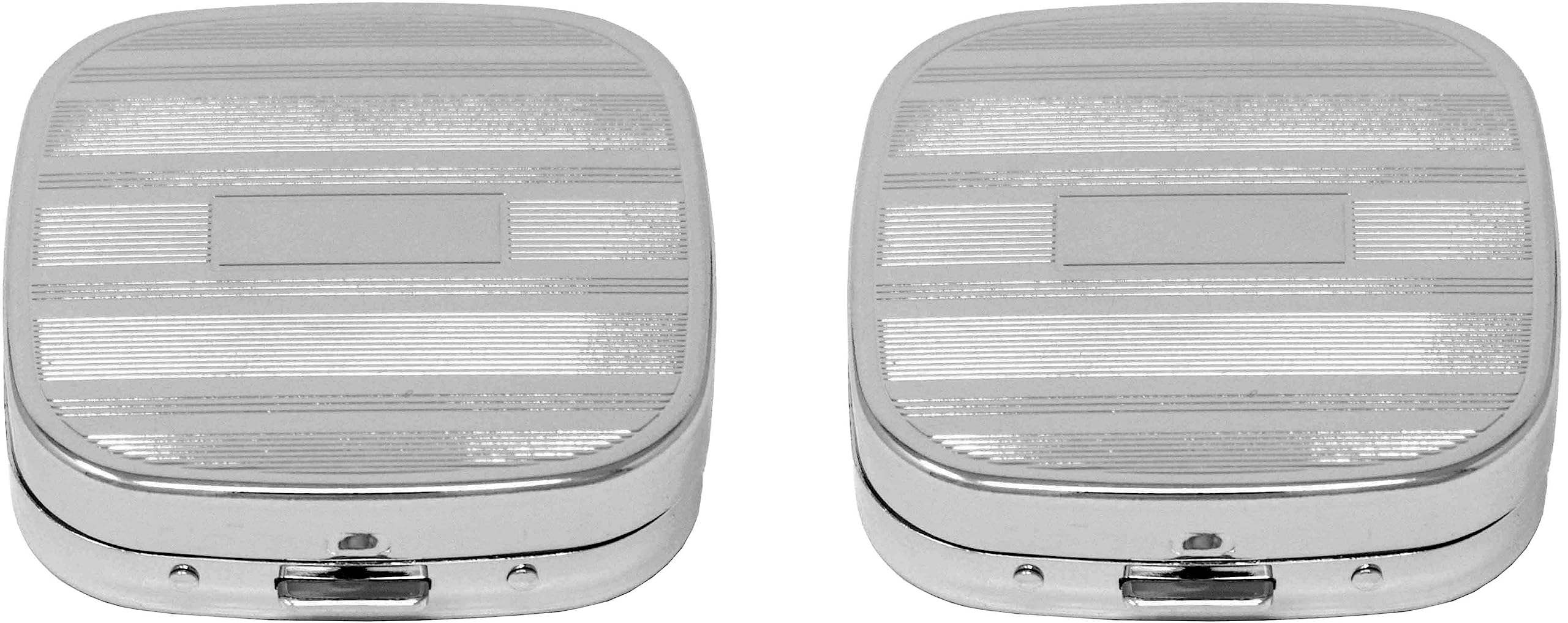 Stephanie Imports Personal Pill Organizers, Set of 2 Square-Shaped Pill Box with Mirror (Silver Etched Lines - Engraveable, 3 Compartments)