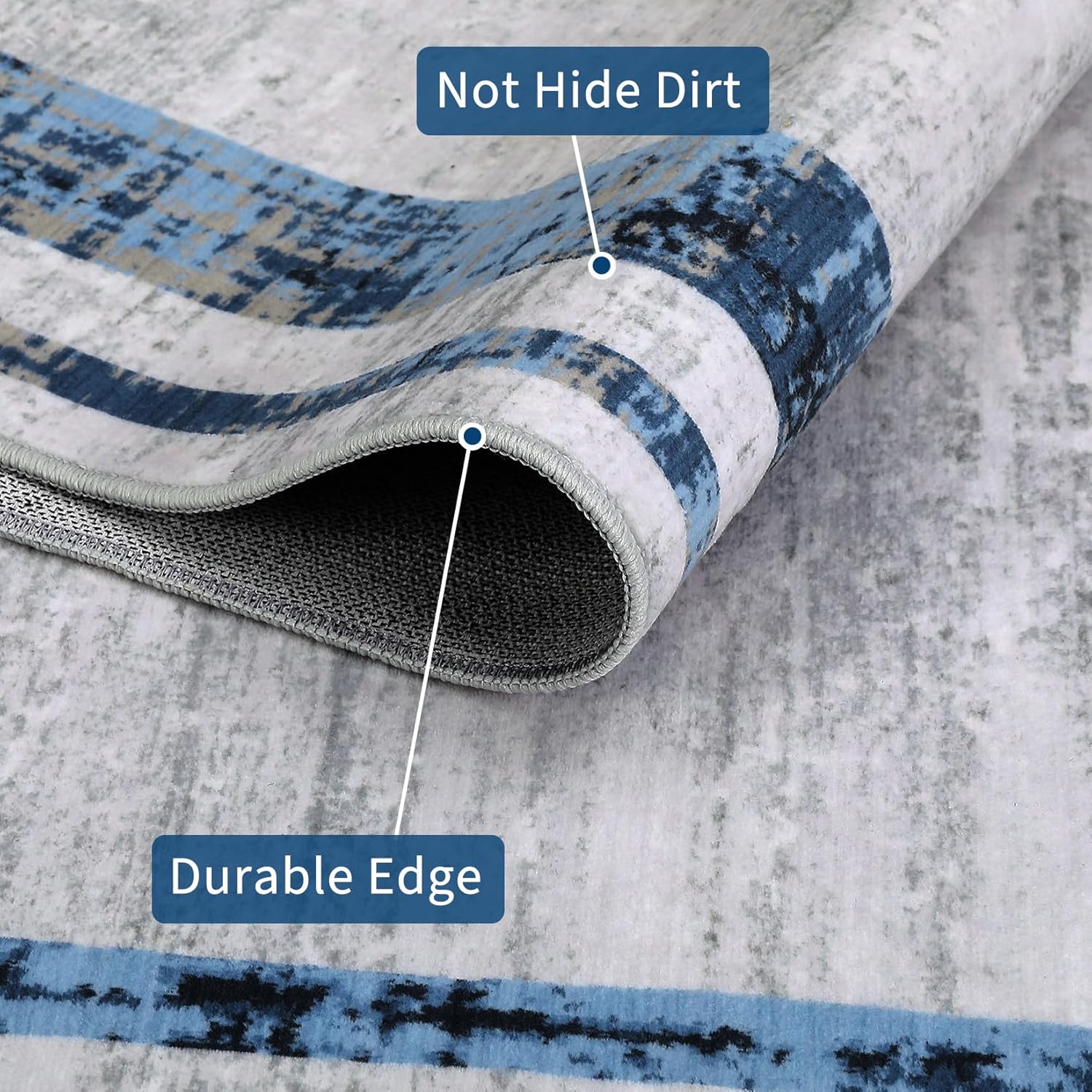 GarveeHome Washable Runner Rug 2x6 Modern Border Soft Distressed Blue Minimalist Non Slip Hallway Stain Resistant Kitchen Contemporary Runner