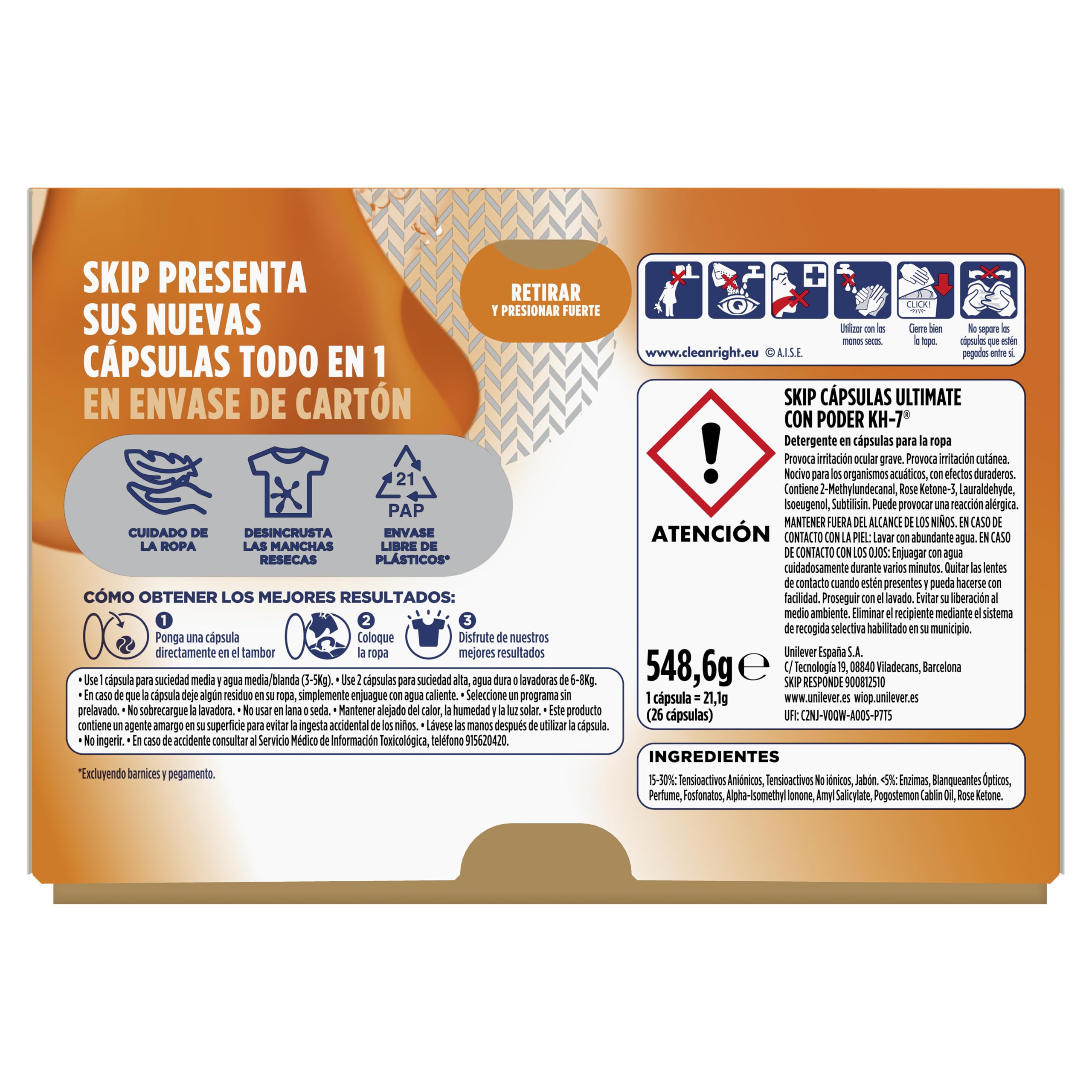 Skip Ultimate Detergente en Cápsulas para la ropa Poder KH7, 3 x 26 lavados