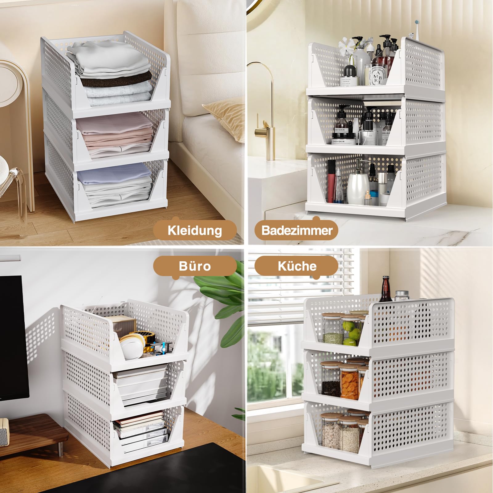 Pack de 5 unidades apilables para armario, organizador plegable, cajas de almacenamiento apilables, almacenamiento para ahorrar espacio, cajón para dormitorio, cocina, baño, oficina