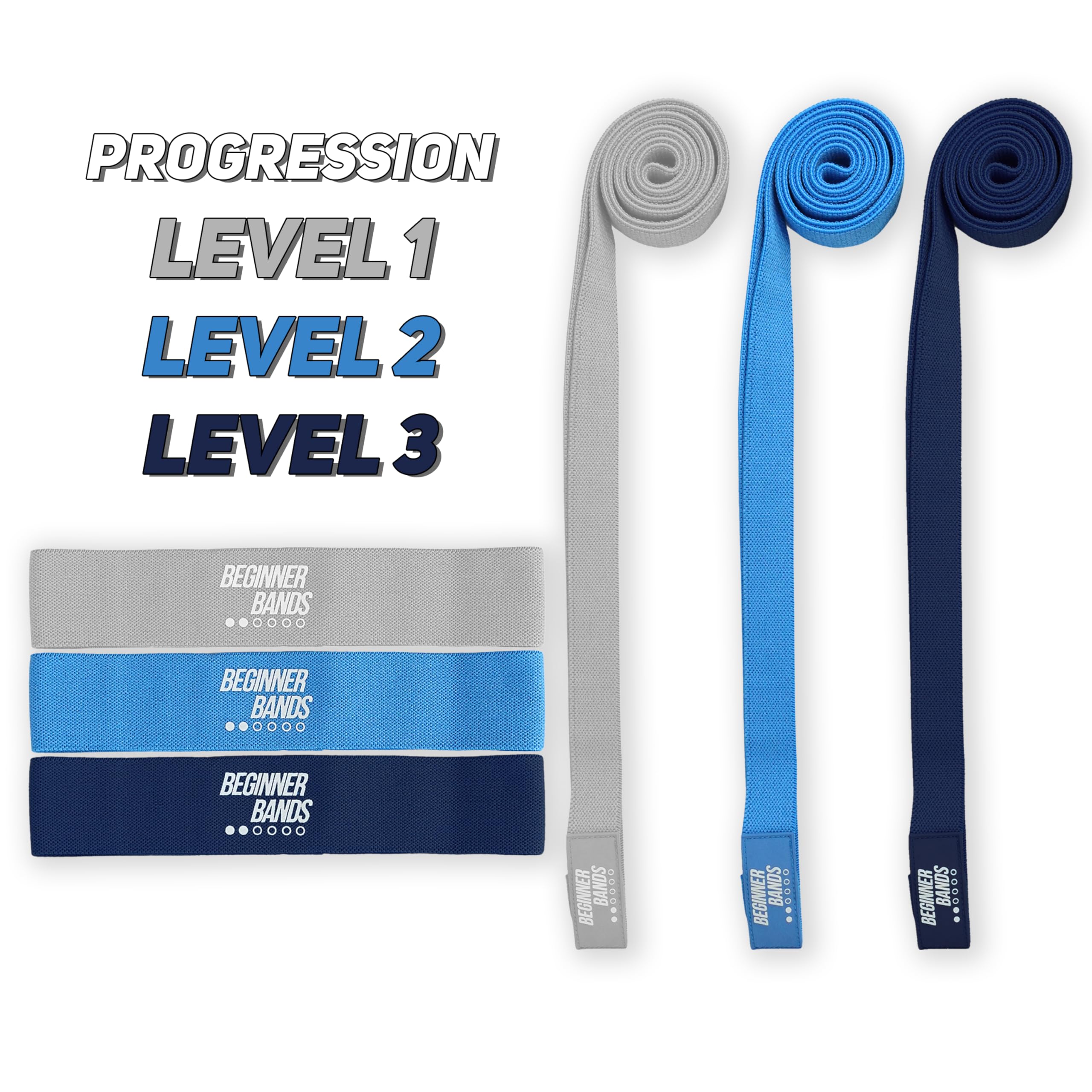 Beginner Bands 6er Set von Justin Agustin - Speziell für Anfänger entwickelt - Sanfte Übungsbänder für Senioren & eingeschränkte Mobilität - Weicher Stoff - Heim-Fitnessgeräte - Inkl. Tür-Kit & Tasche