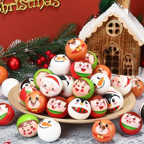 Miniatura 7 de 72 bolas de estrés de Navidad de 2 pulgadas, bolas de espuma de poliuretano para apretar, juguetes para aliviar el estrés, regalos de fiesta de