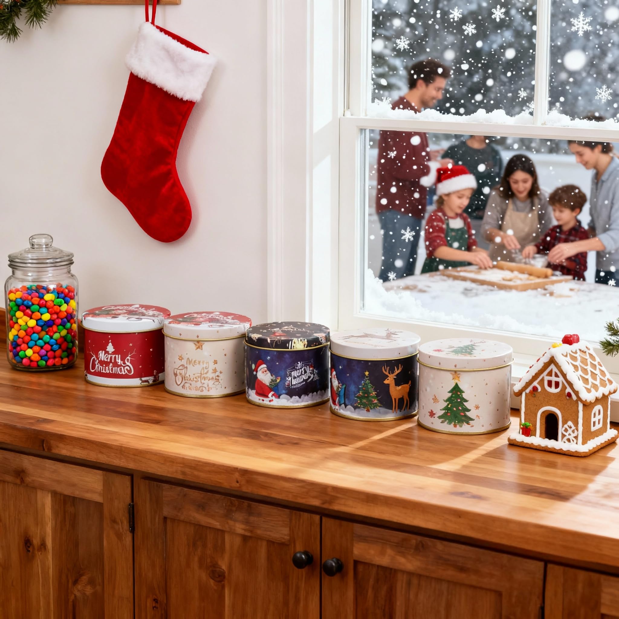 TOPBATHY 12 Stück Weihnachten Keksdose, Rund Weihnachtsdosen für Kekse, Metall Keksdose Mit Deckel, Weihnachtsdosen für Plätzchen Süßigkeiten Kekse und Kleine Geschenke Küche, Haushalt & Wohnen