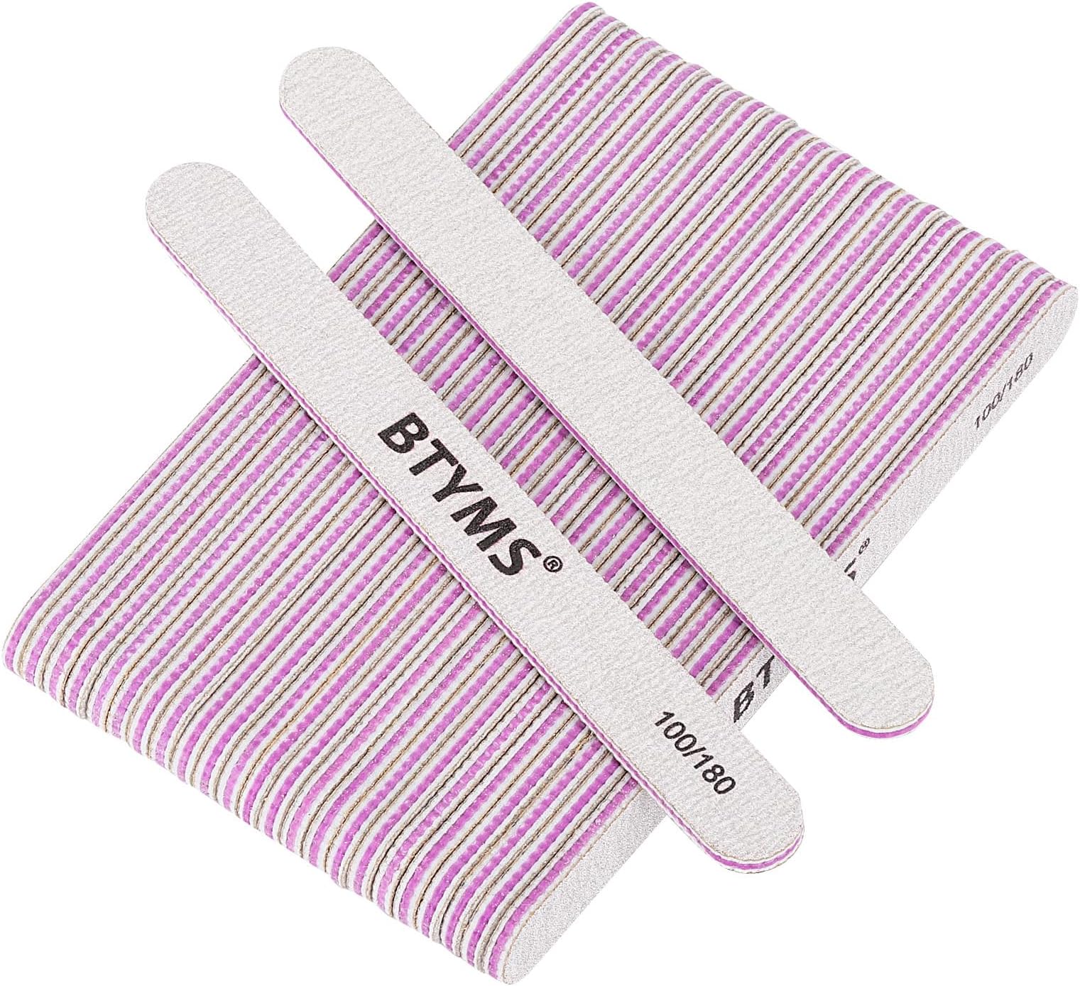 BTYMS 25Pcs Nail Files Double Sided Emery Board (100/180 Grit) - Nail Buffering Files for Home and Salon Use