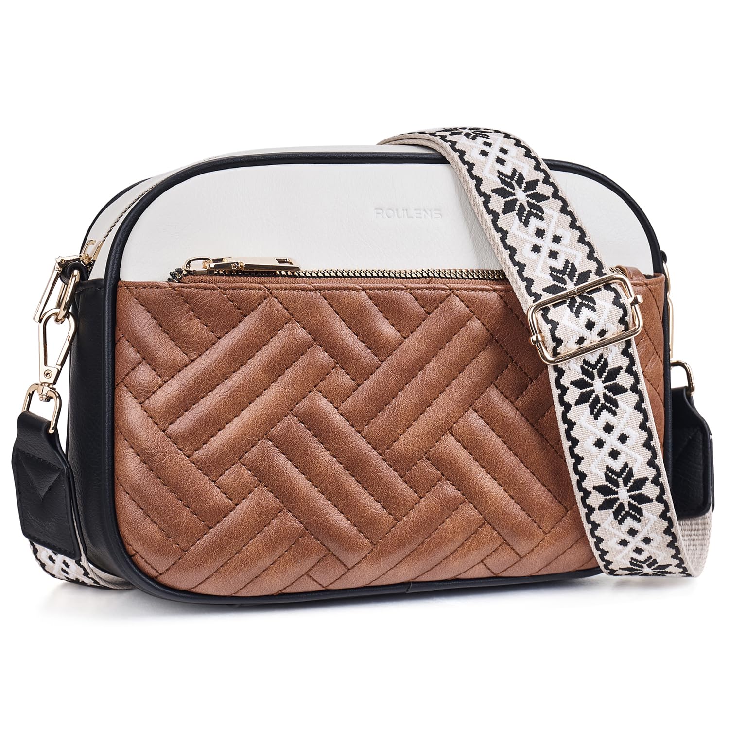 Roulens Gesteppte Damen Handy Umhängetasche, Veganes Leder Handy Schultertasche, Crossbody Bag für Damen mit Verstellbarem Breiter Gurt