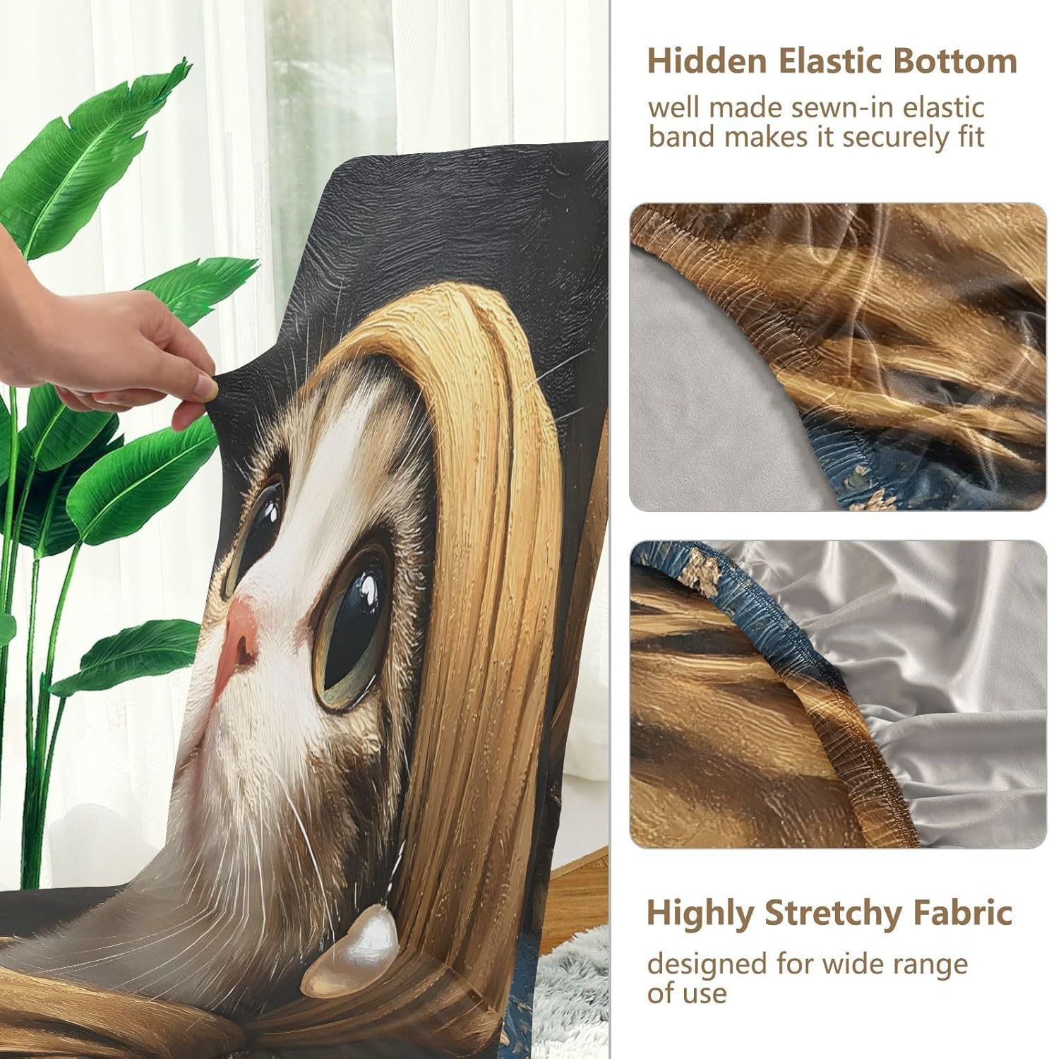 ALAZA Chair Covers for Dining Room, Cute Cat Earrings Stretch Chair Cover Sets Chair Protector Removable Washable for Ktichen Restaurant Hotel