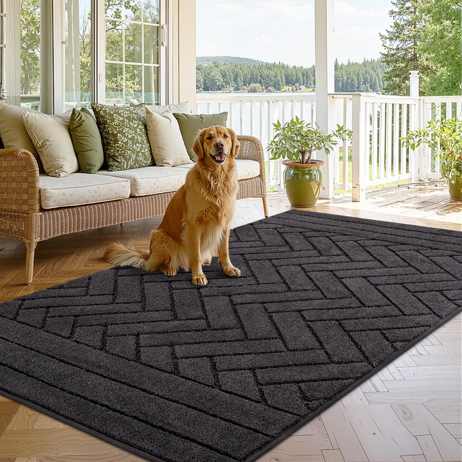 Tindbea Extra Large Dog Mat for Muddy Paws,Absorbs Moisture Dirt Non-Slip Washable Mud Mat for Dogs,Soft Rubber Backing Front Inside Pet Rug for Entryway, Mud Dog Paws, Patio(47"x71",Charcoal)