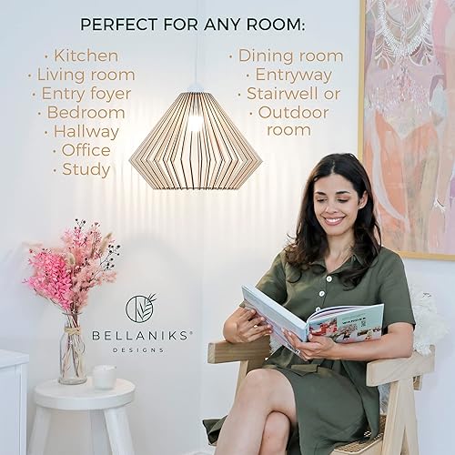 Miniatura 7 de Lámpara colgante de madera  Lámpara de techo fácil de montar  Moderna lámpara colgante bohemia para comedor, cocina, dormitorio, sala de estar,