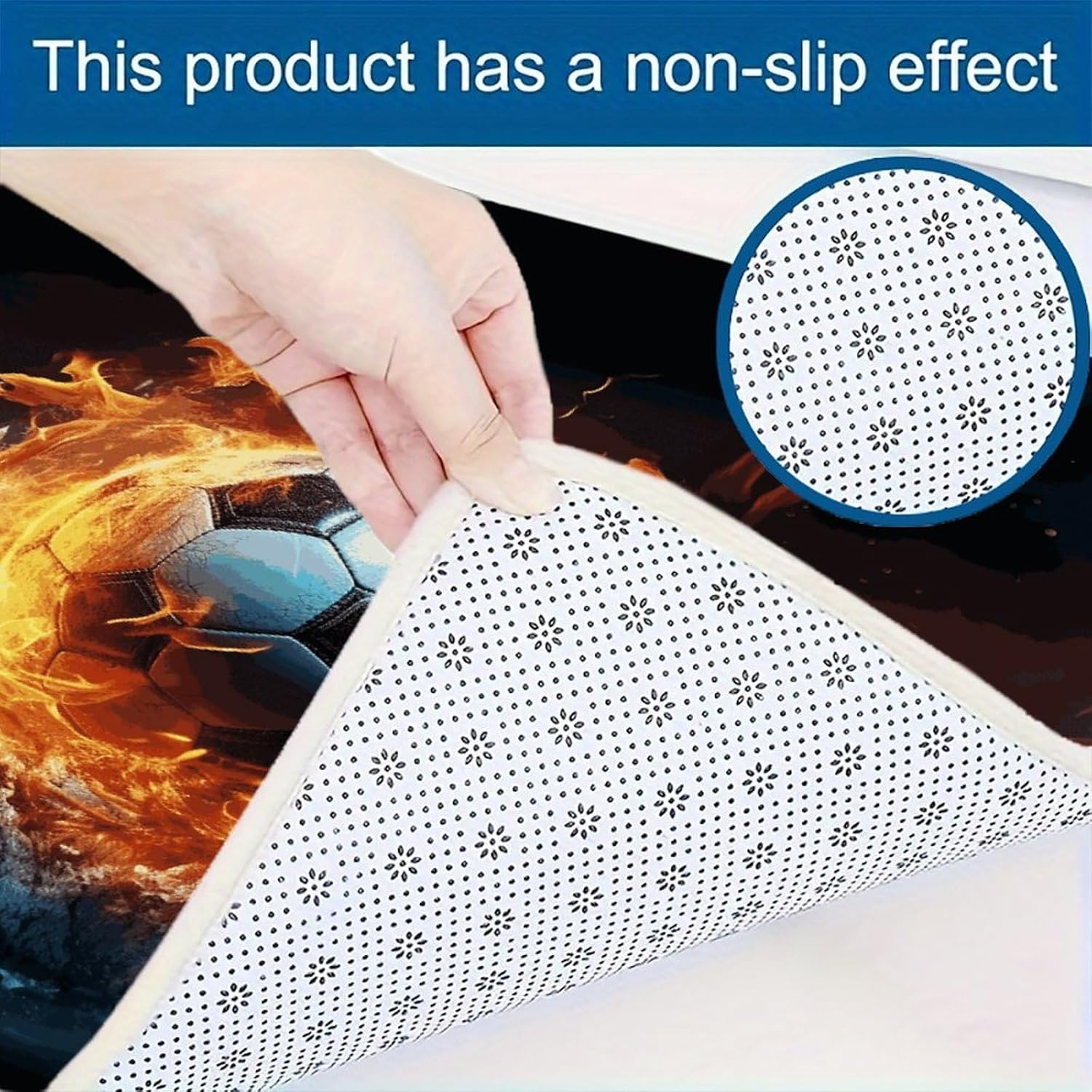 Football in Fire and Water Kitchen Mats with 2PCS Non-Slip Washable,Kitchen Rug Heavy Duty Durable, Floor Mats for Kitchen,Office,Sink,Laundry