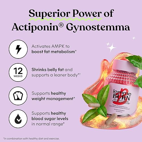 Miniatura 4 de Lemme Burn - Metabolismo, quema de grasa del vientre + suplemento activador AMPK para hombres y mujeres con actiponina gynostemma clínicamente